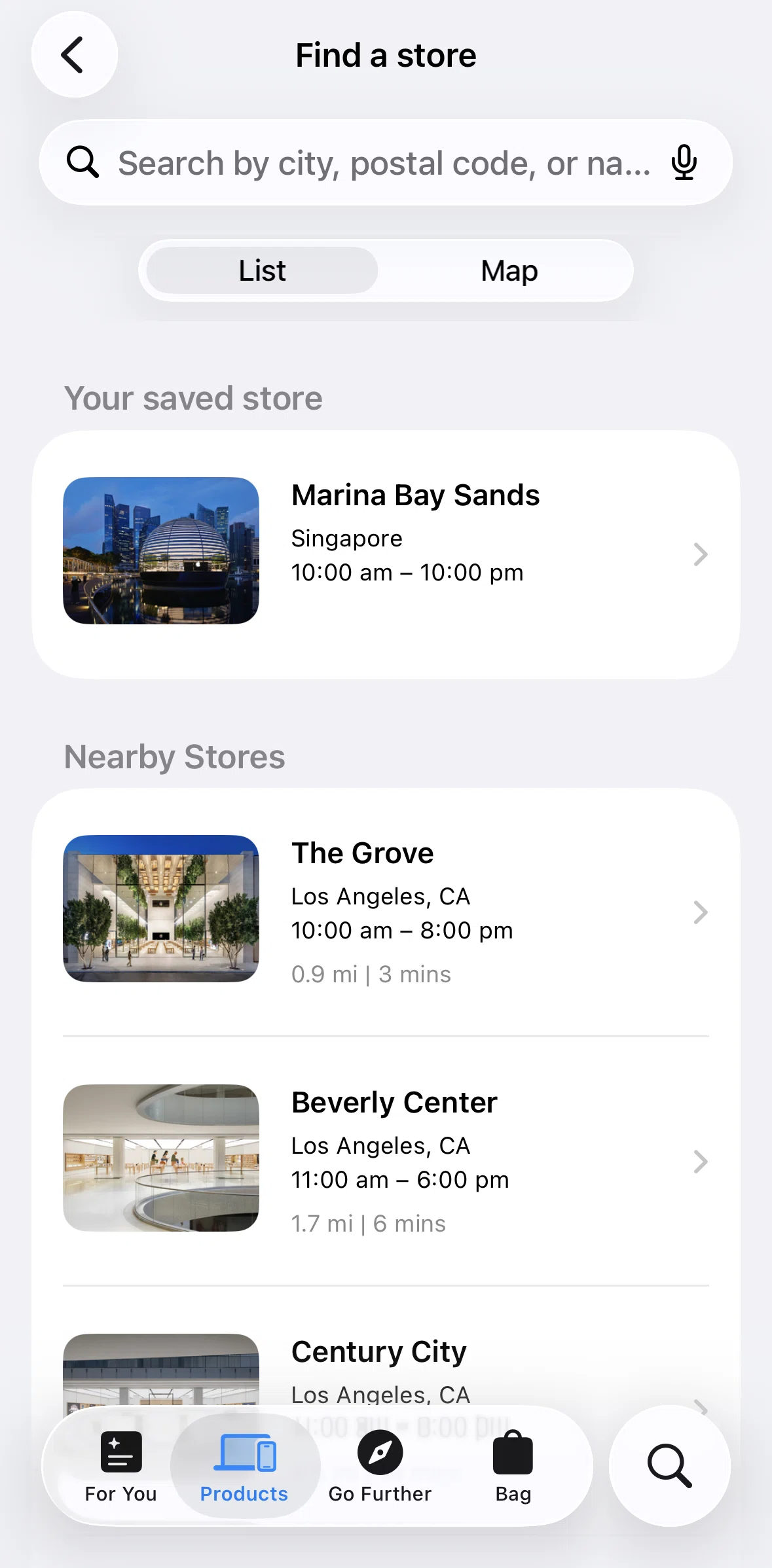 Apple Store Screen screen in the Searching stores flow