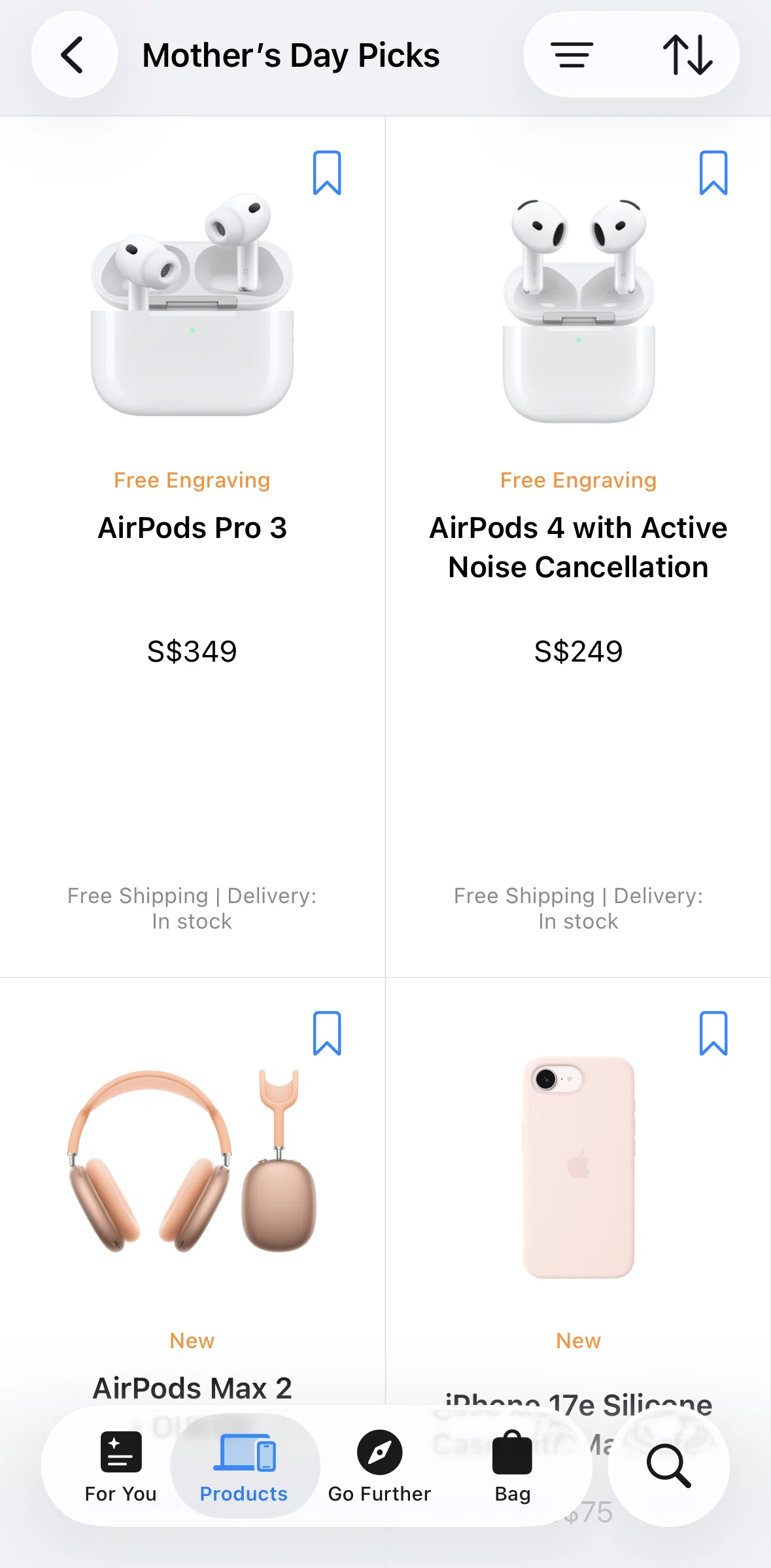 Apple Store Screen screen in the Sorting products flow