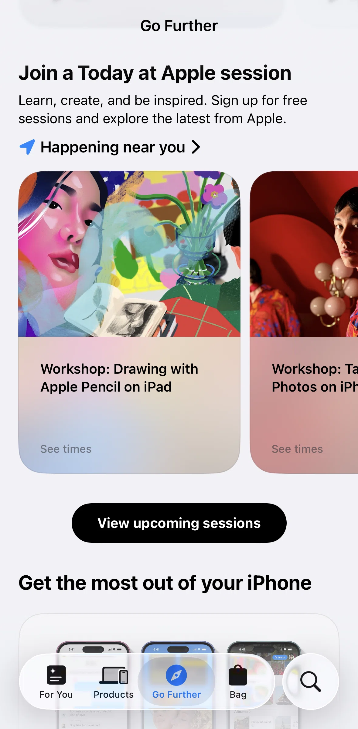 Apple Store Screen screen in the Upcoming sessions flow