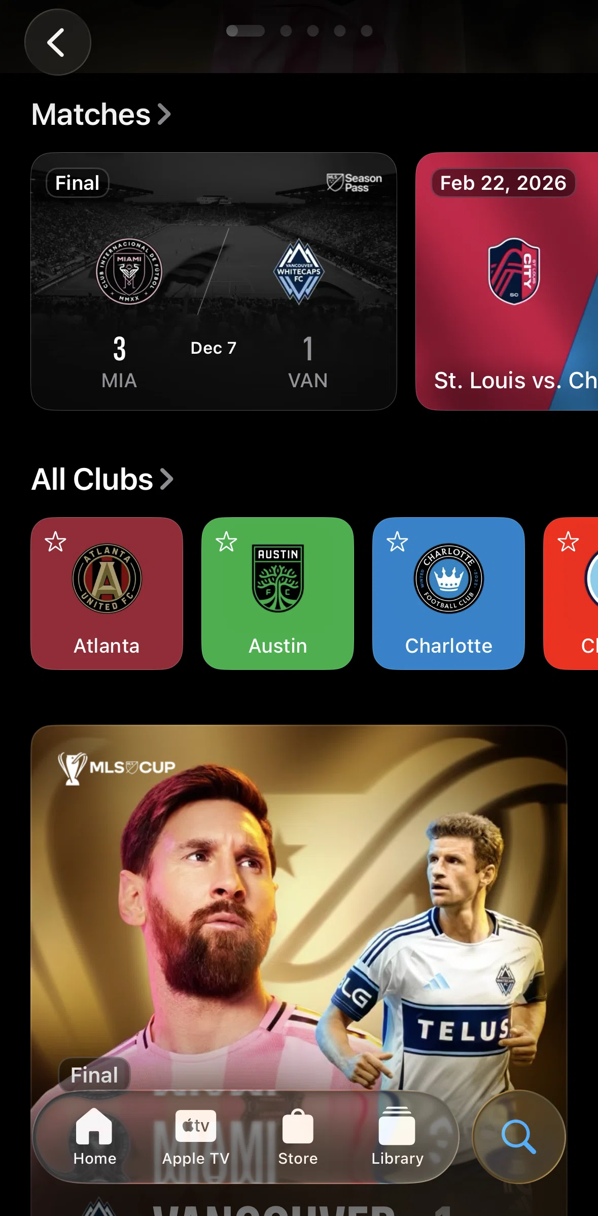 Apple Tv Screen screen in the Match detail (past match) flow