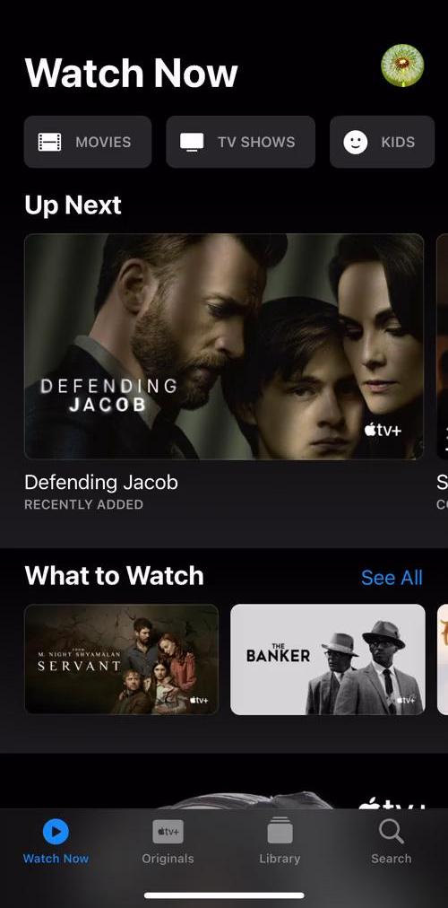 Apple Tv Home screen in the Watching Videos flow