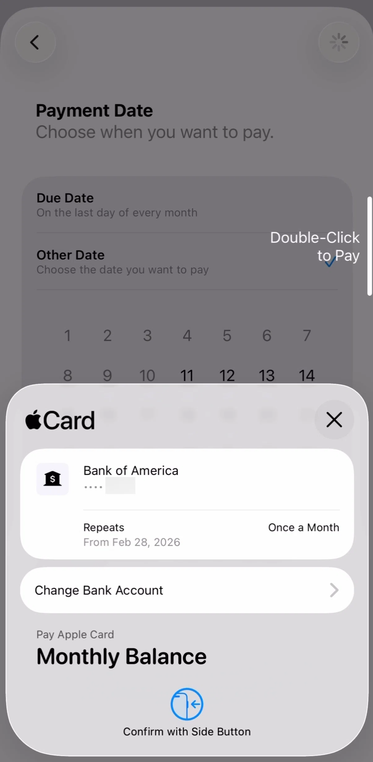 Apple Wallet Screen screen in the Changing a bank account flow