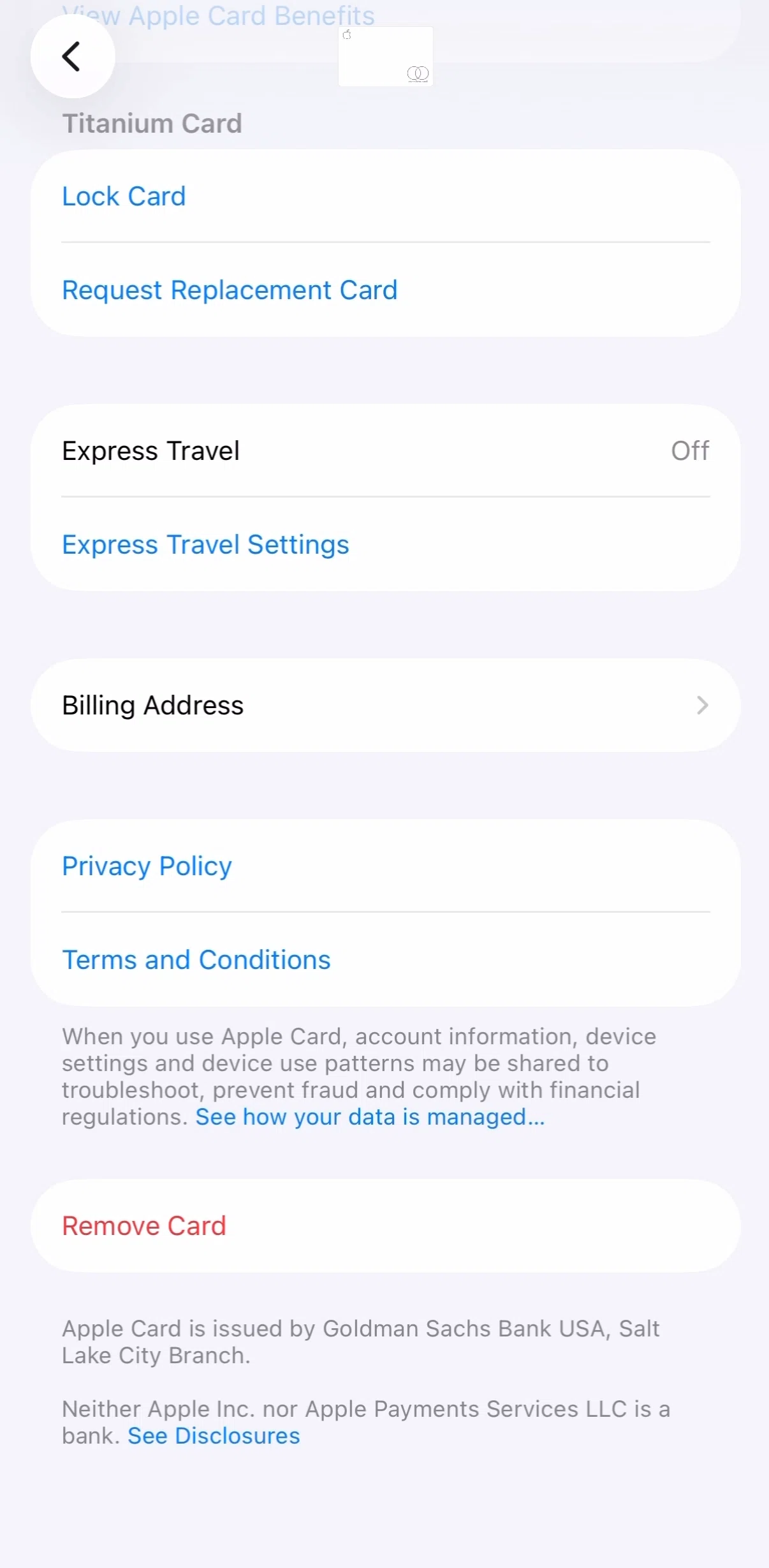 Apple Wallet Screen screen in the Changing billing address flow