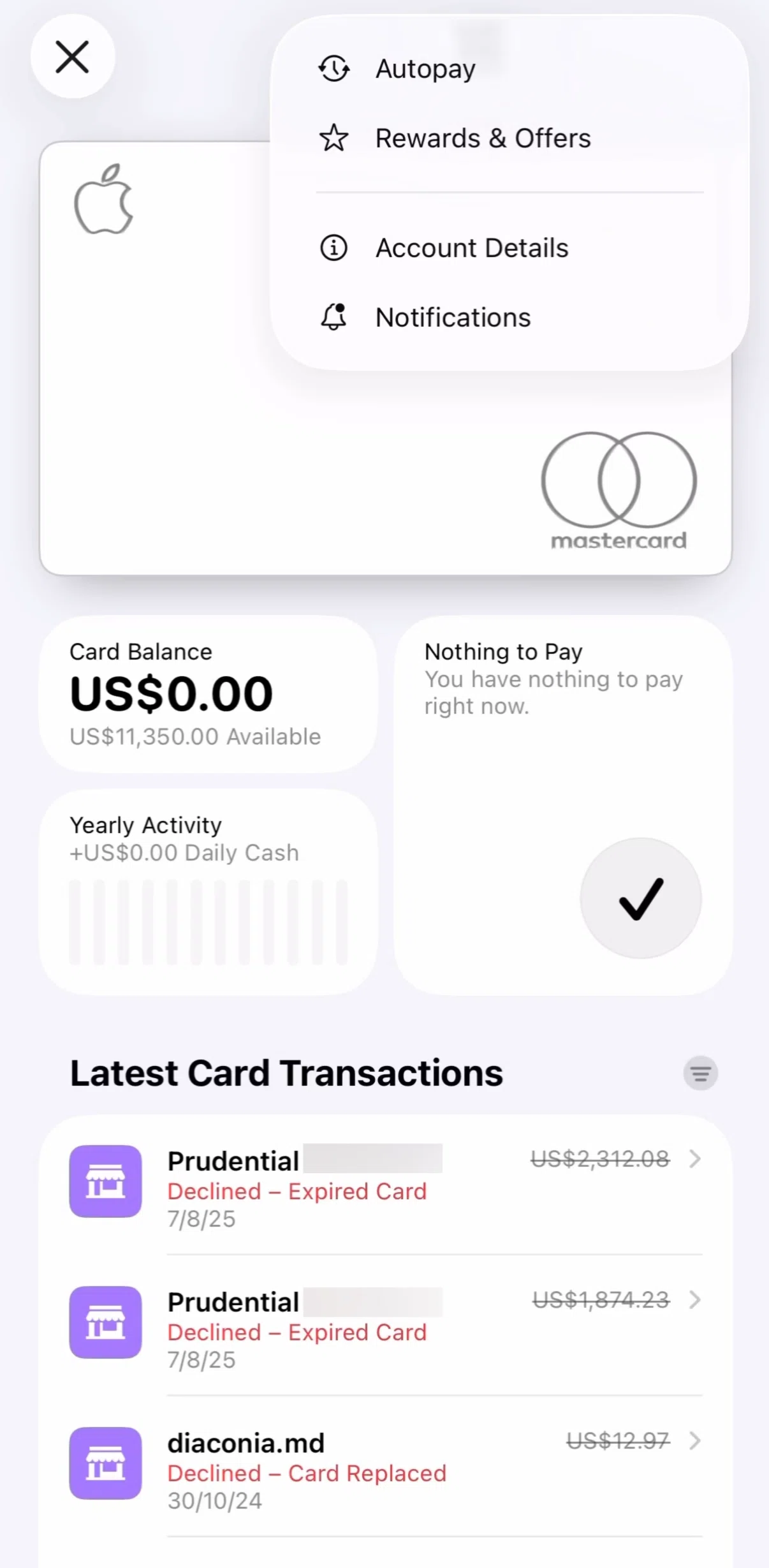 Apple Wallet Screen screen in the Changing notification settings flow