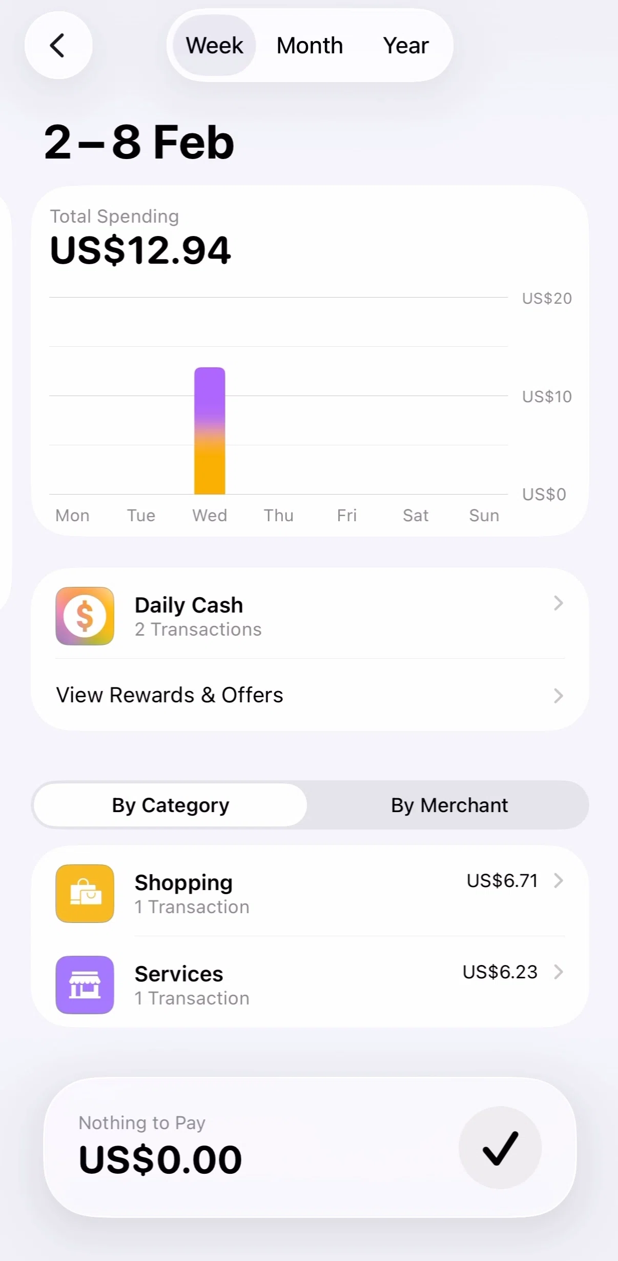 Apple Wallet Screen screen in the Daily cash flow