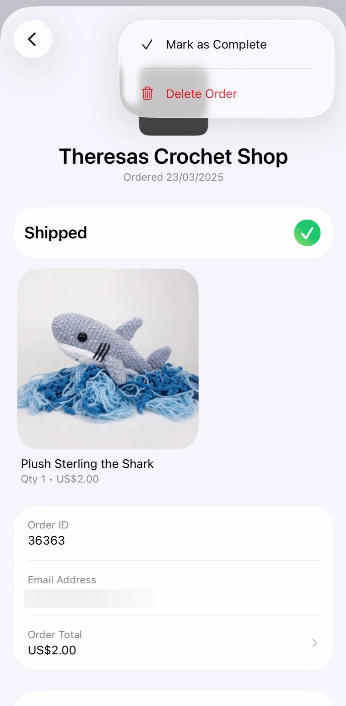 Apple Wallet Screen screen in the Deleting an order flow