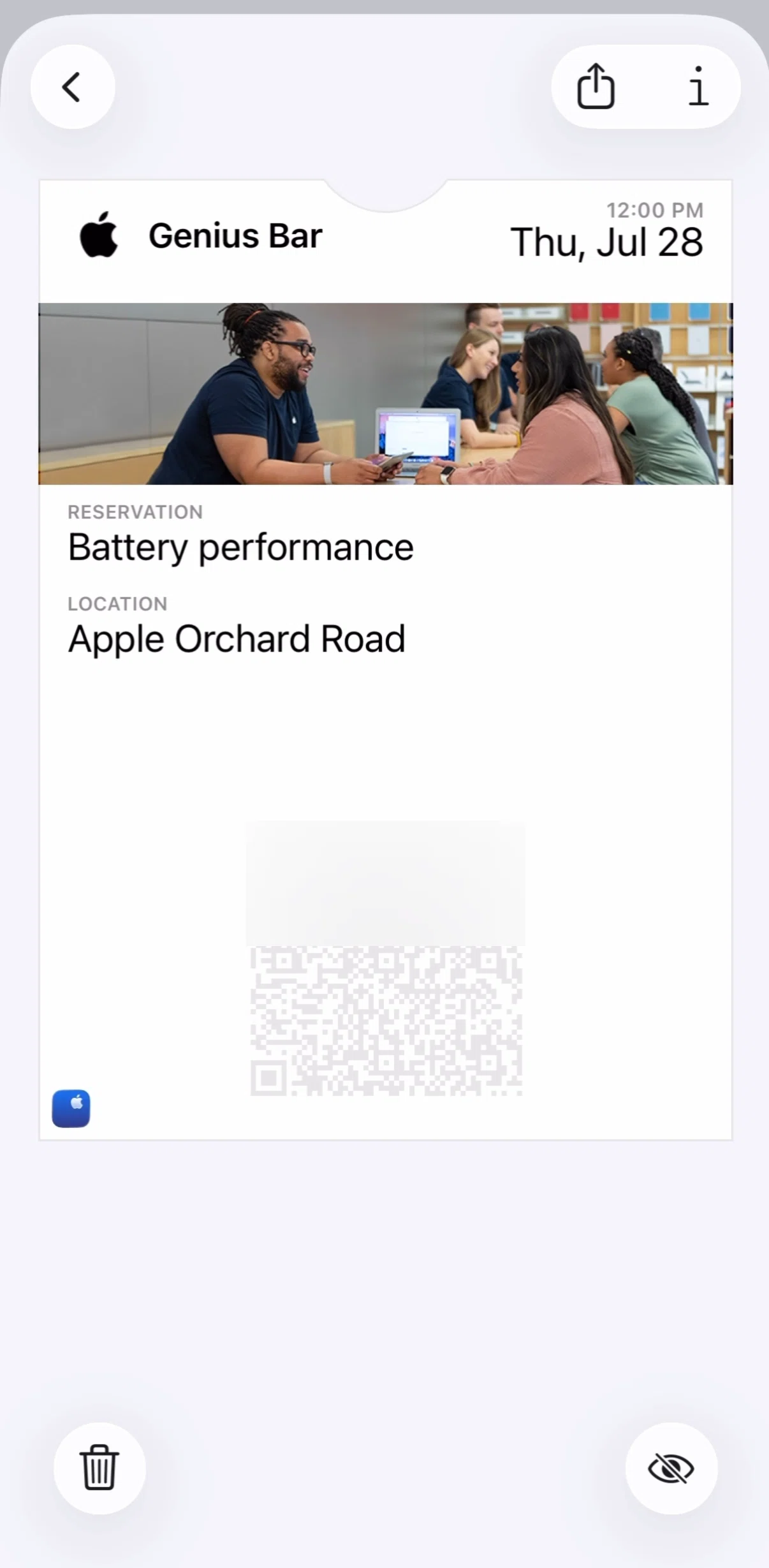 Apple Wallet Screen screen in the Pass detail information flow