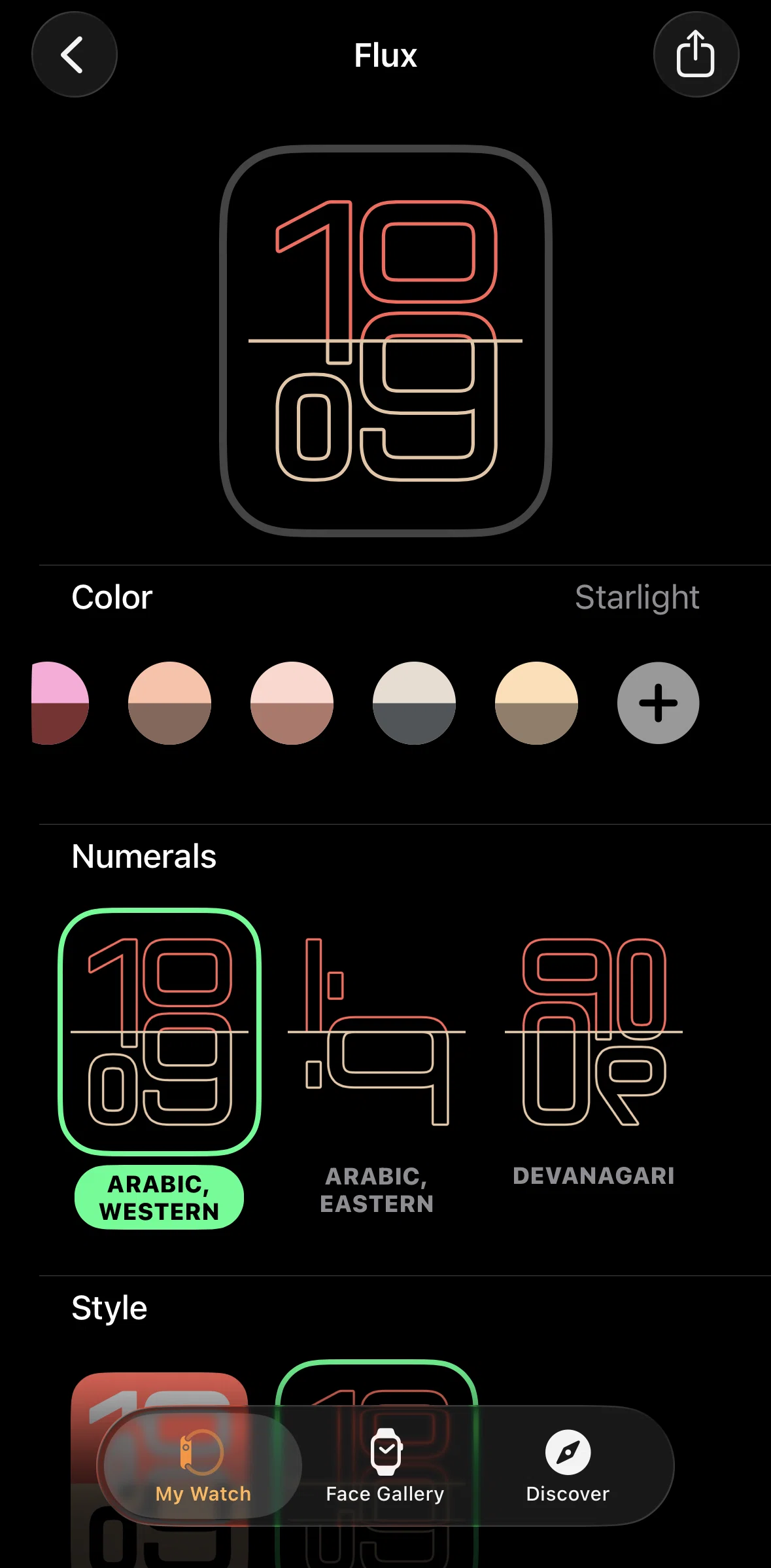 Apple Watch Screen screen in the Adding a face color flow