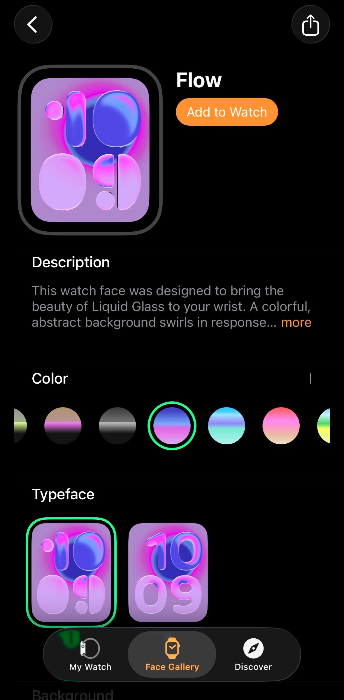 Apple Watch Screen screen in the Adding a face to watch flow