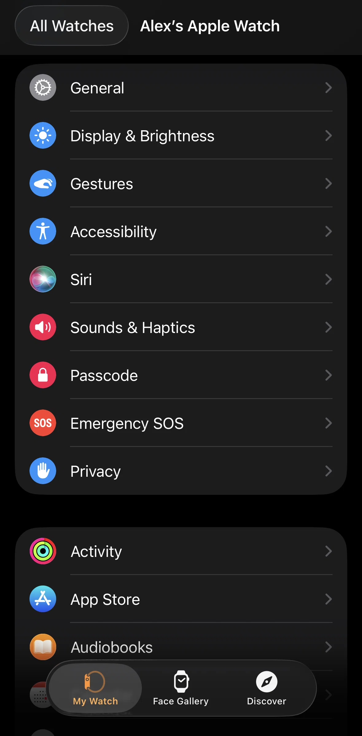 Apple Watch Screen screen in the Changing brightness flow