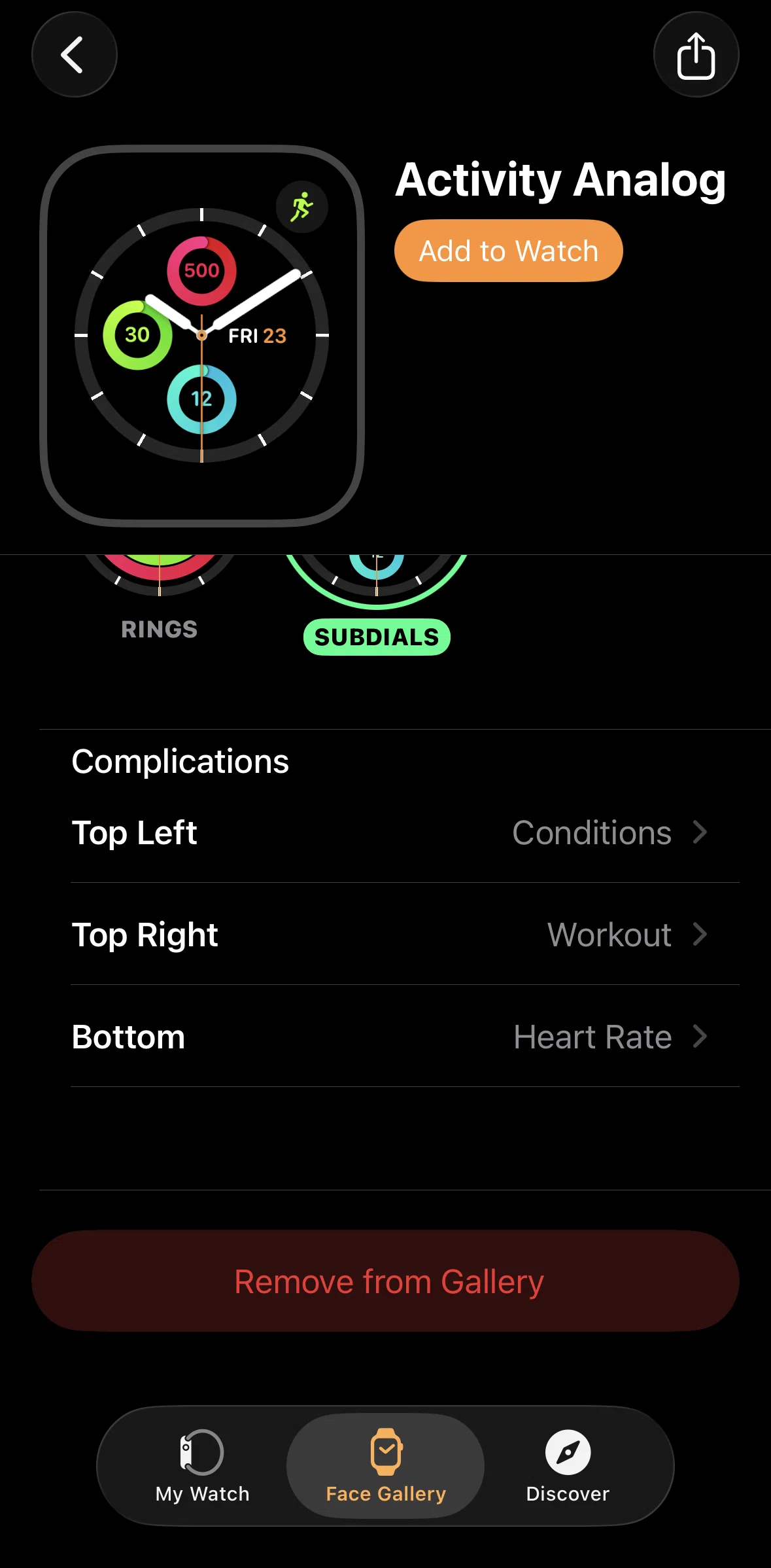 Apple Watch Screen screen in the Changing watch face complications flow