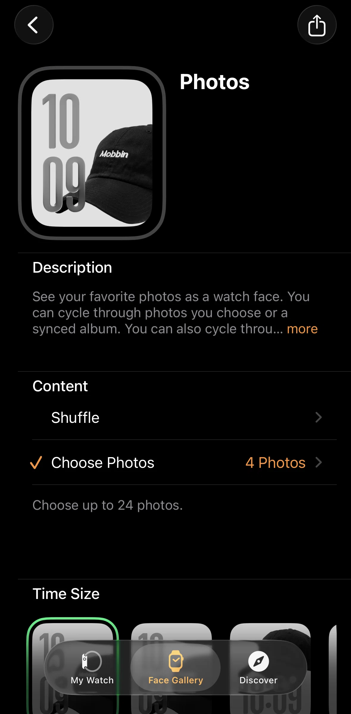 Apple Watch Screen screen in the Editing a watch face layout flow