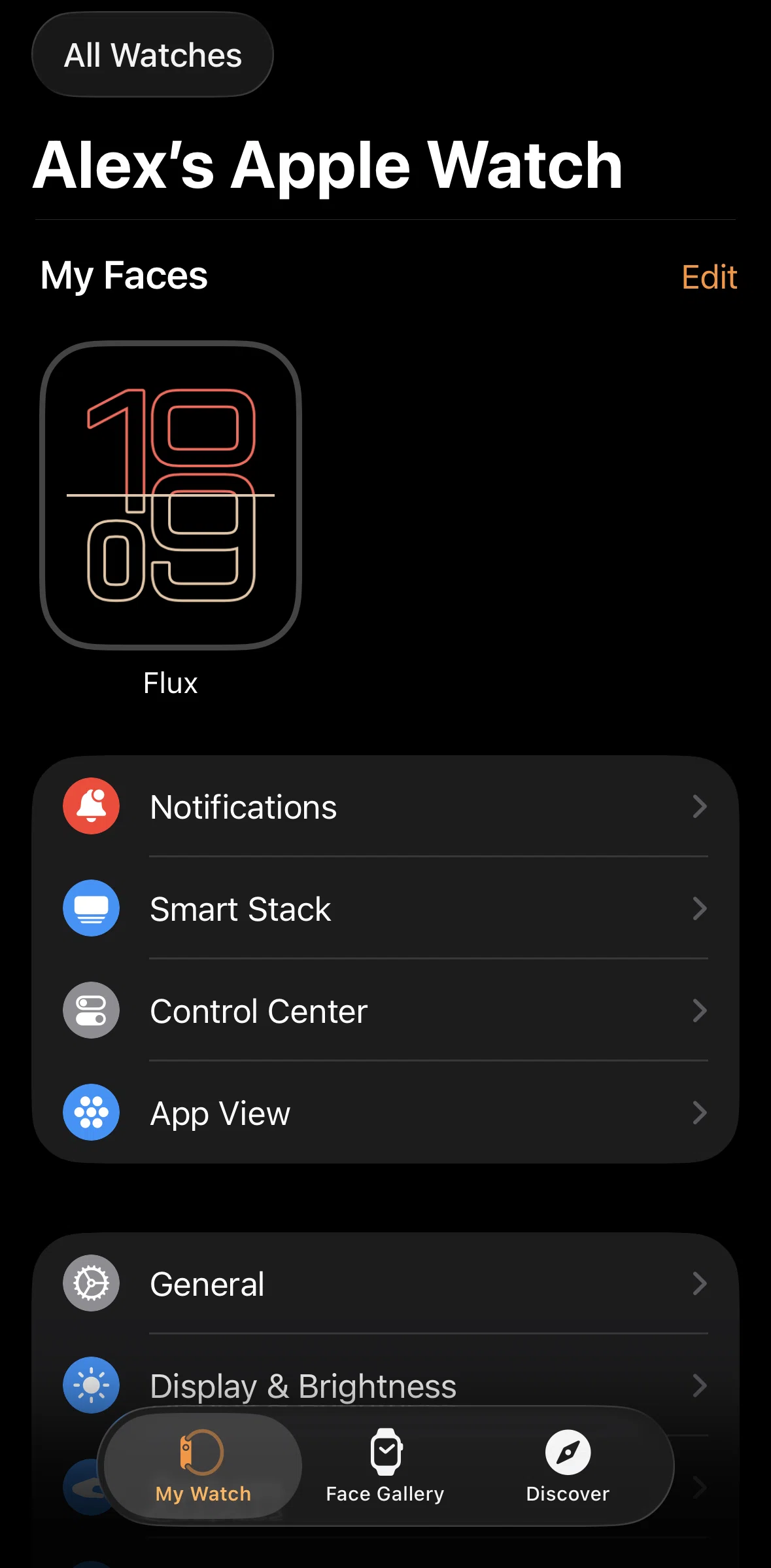Apple Watch Screen screen in the Face gallery (paired) flow