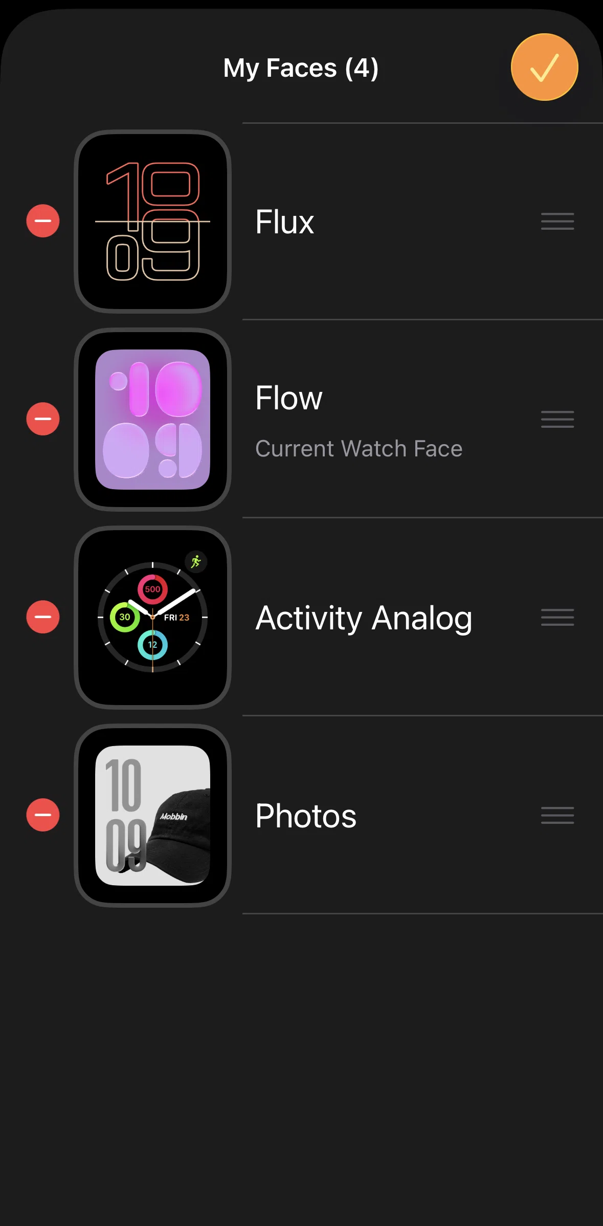 Apple Watch Screen screen in the Removing a face flow