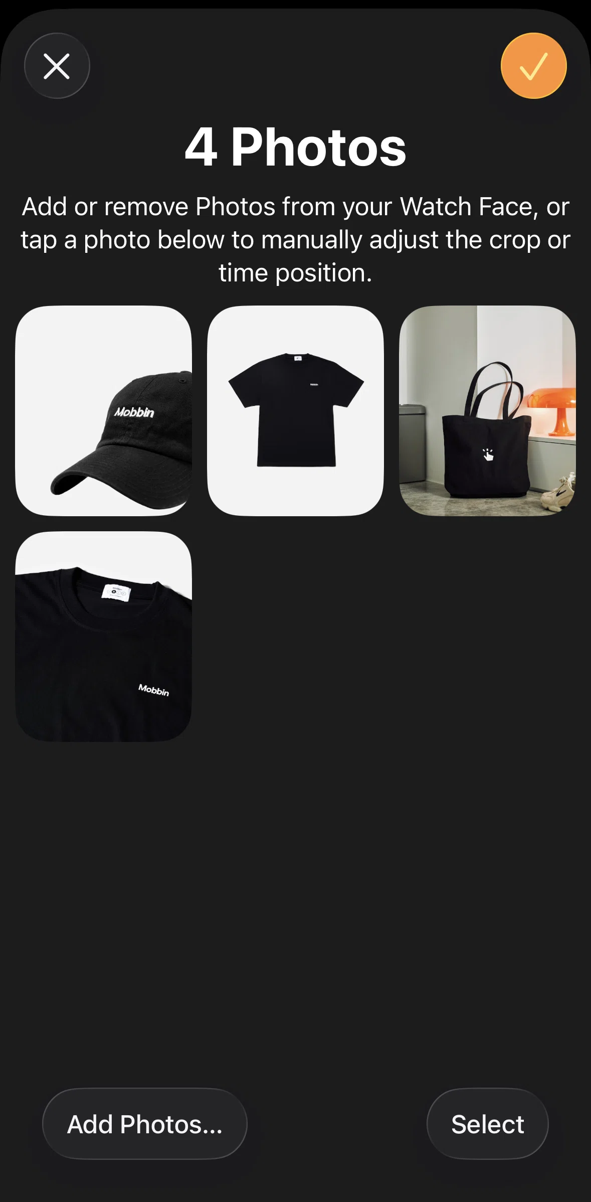 Apple Watch Screen screen in the Removing photos flow