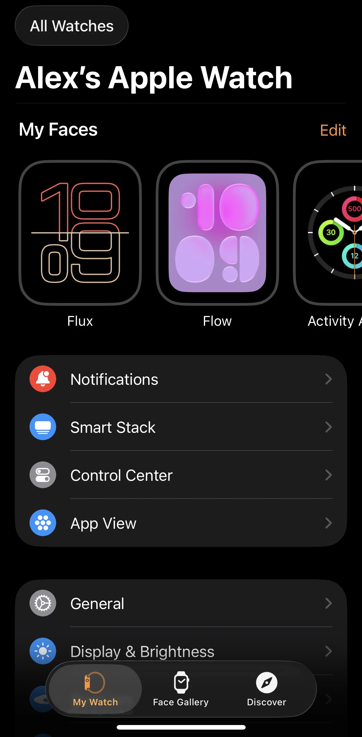 Apple Watch Screen screen in the Reordering faces flow