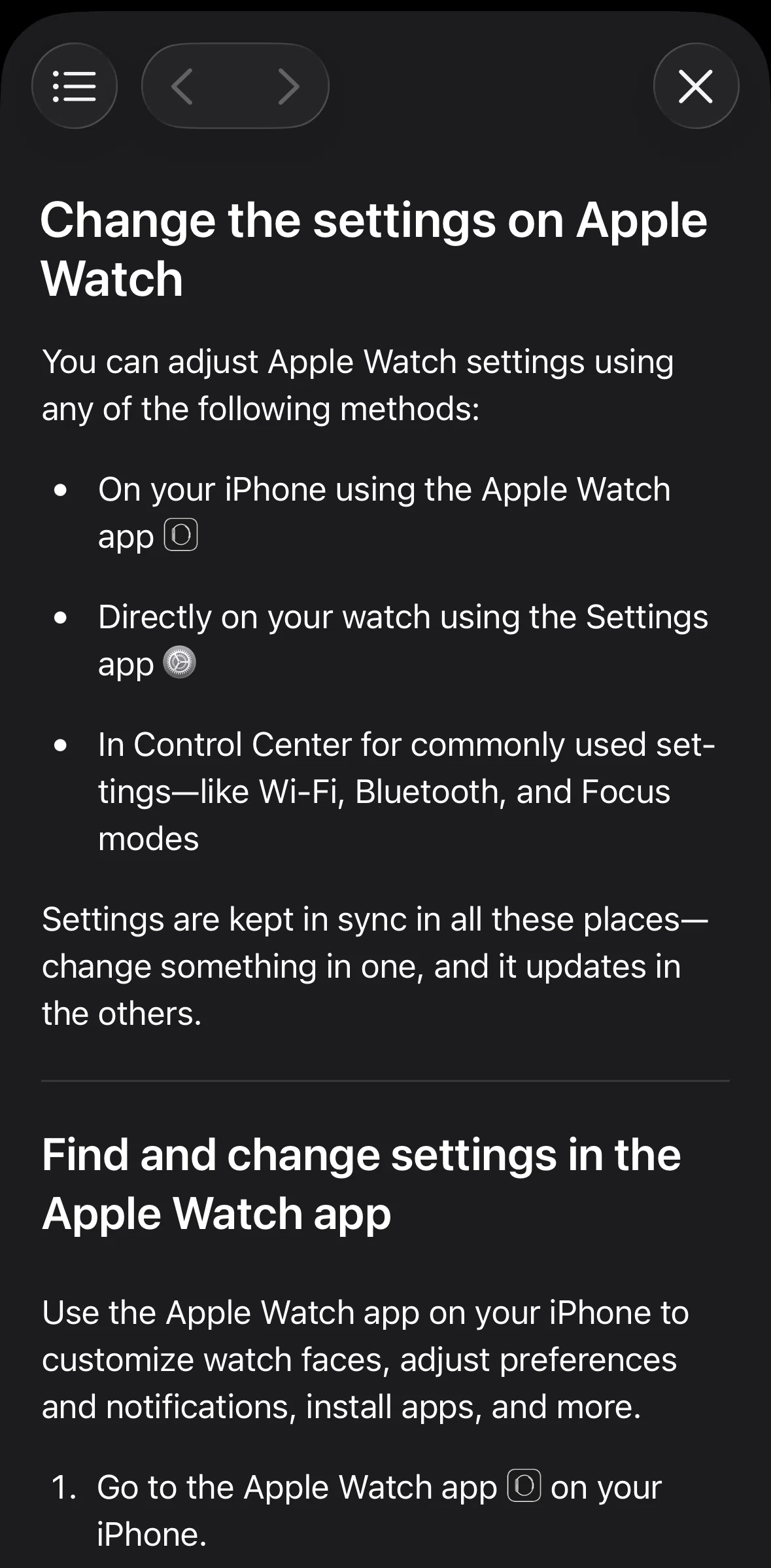 Apple Watch Screen screen in the Searching an article flow