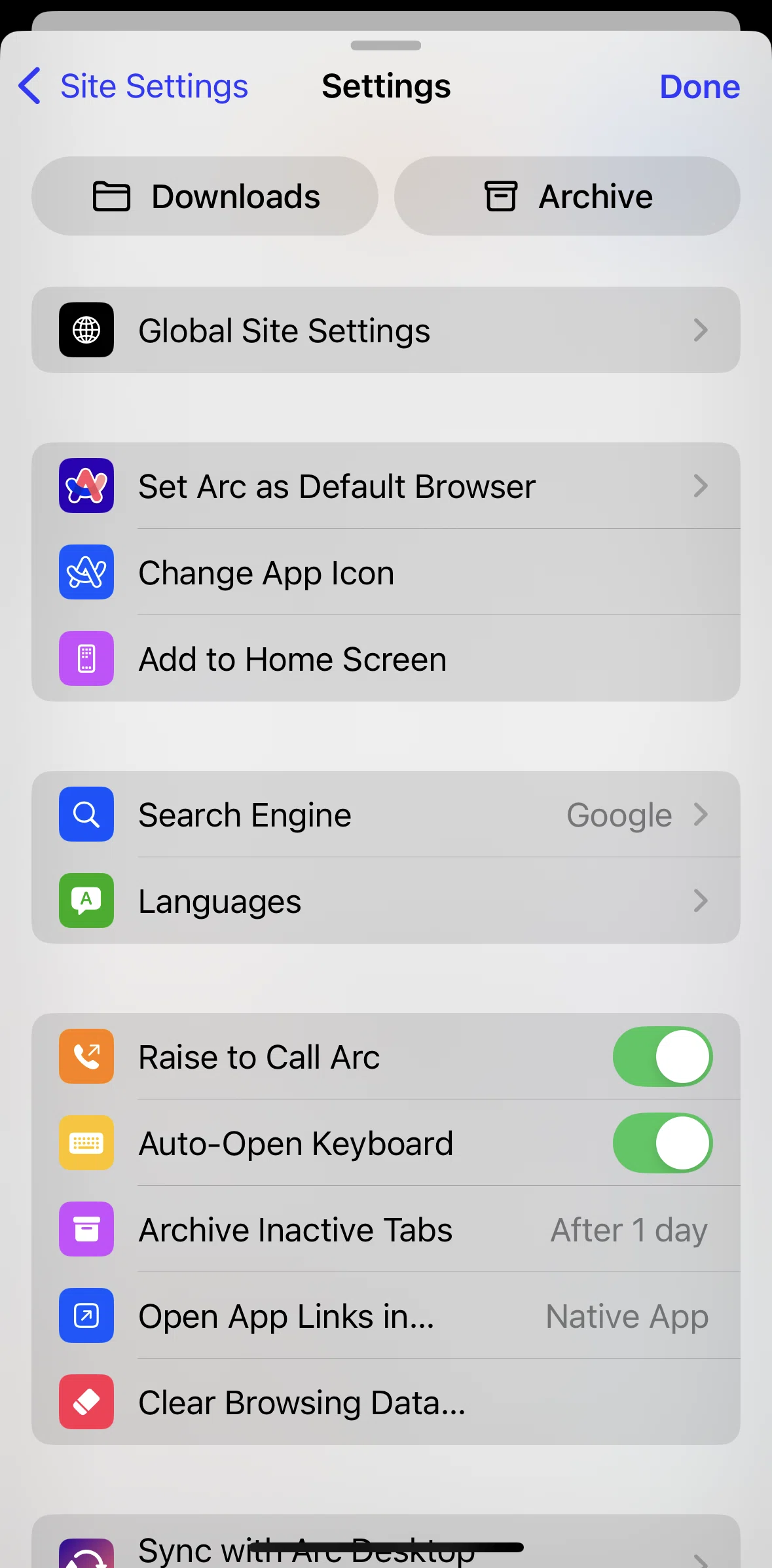 Arc Search Screen screen in the Clearing browsing data flow