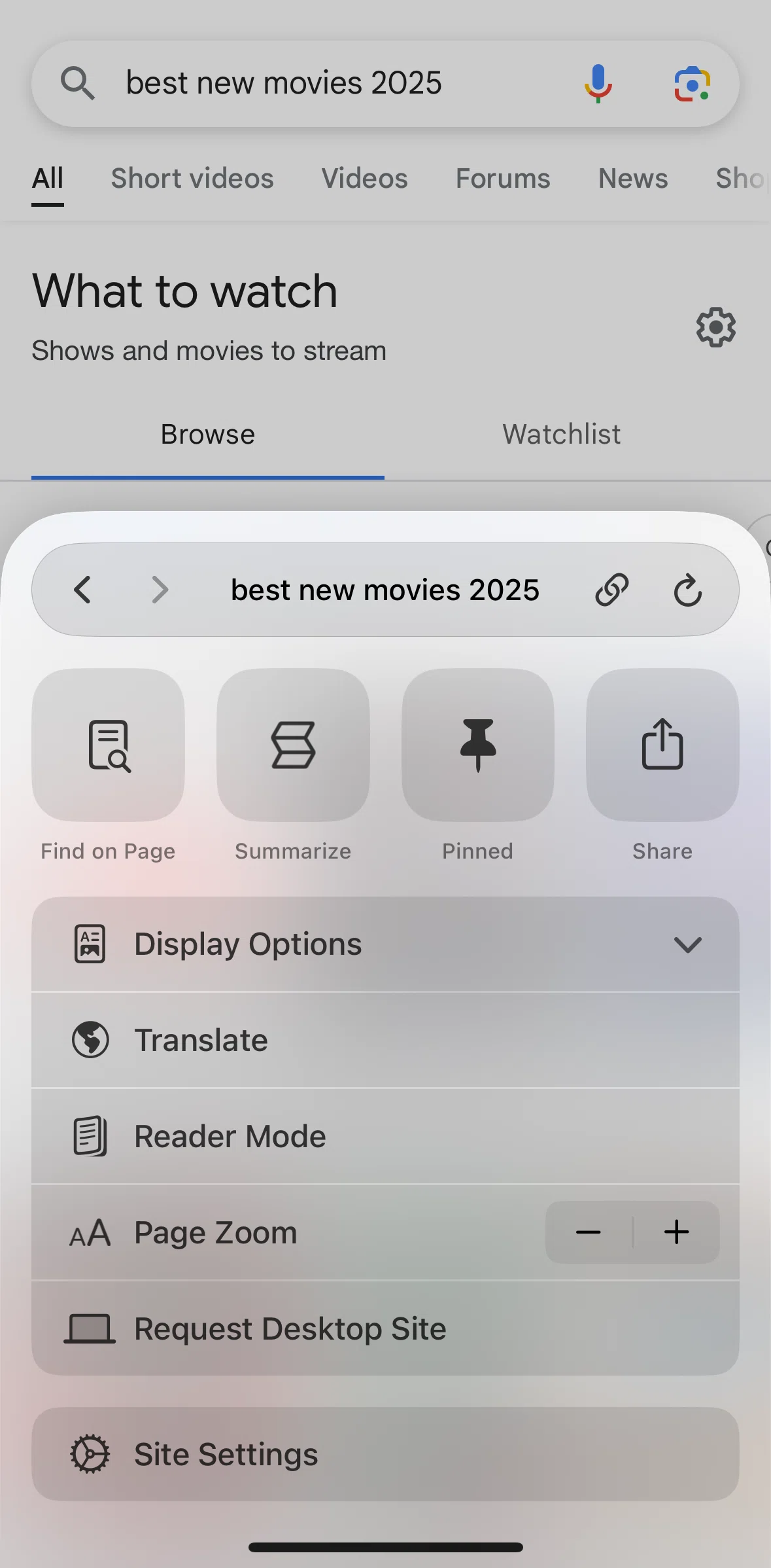 Arc Search Screen screen in the Switching to reader mode flow