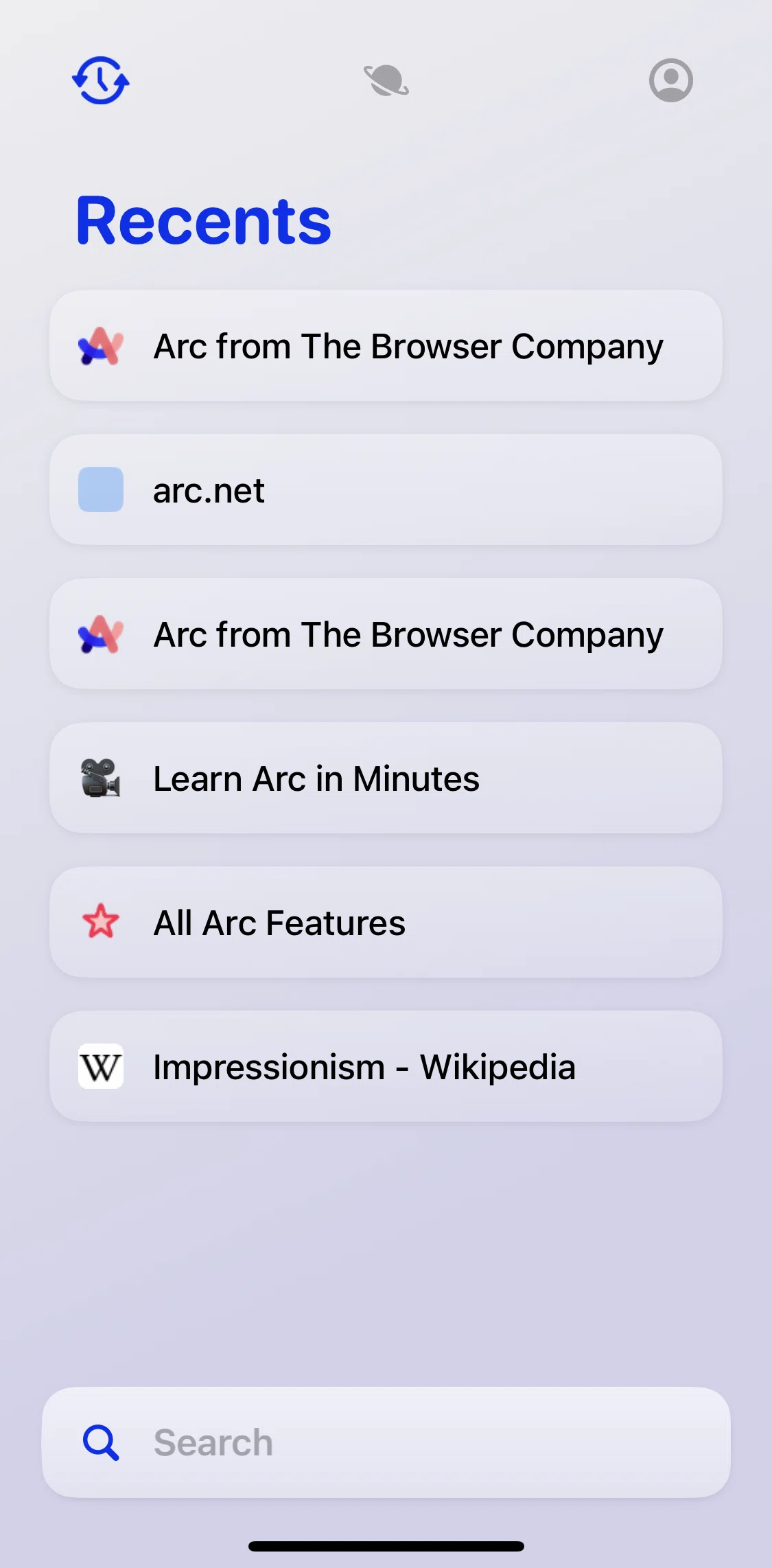 Arc Sidebar Sync Screen screen in the Home flow