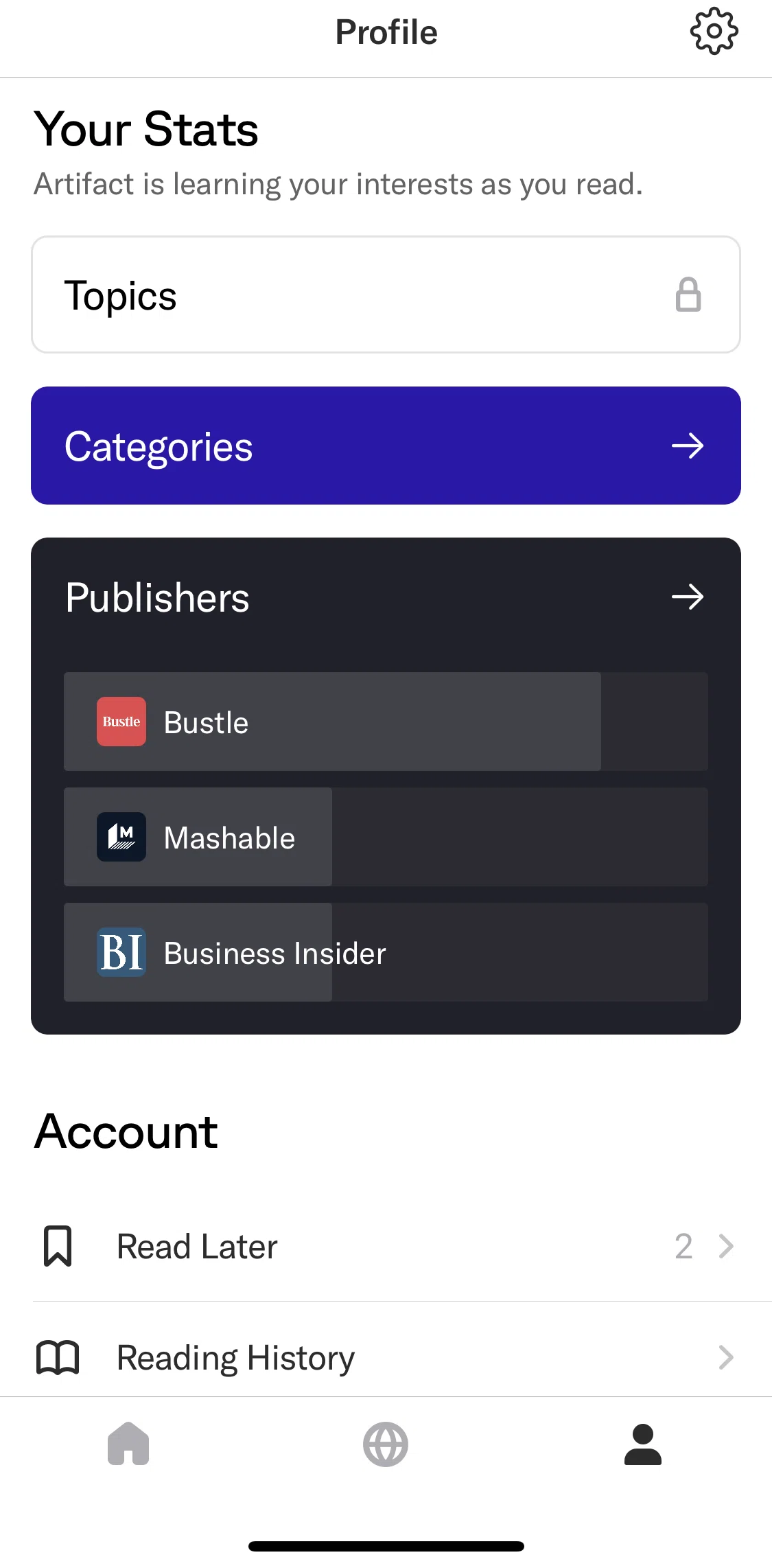 Artifact Screen screen in the Publishers flow