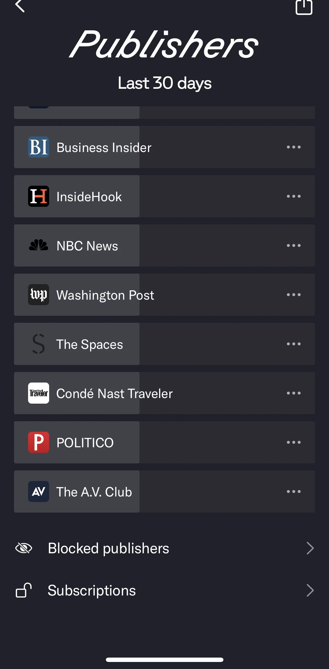 Artifact Screen screen in the Snoozing a publisher flow