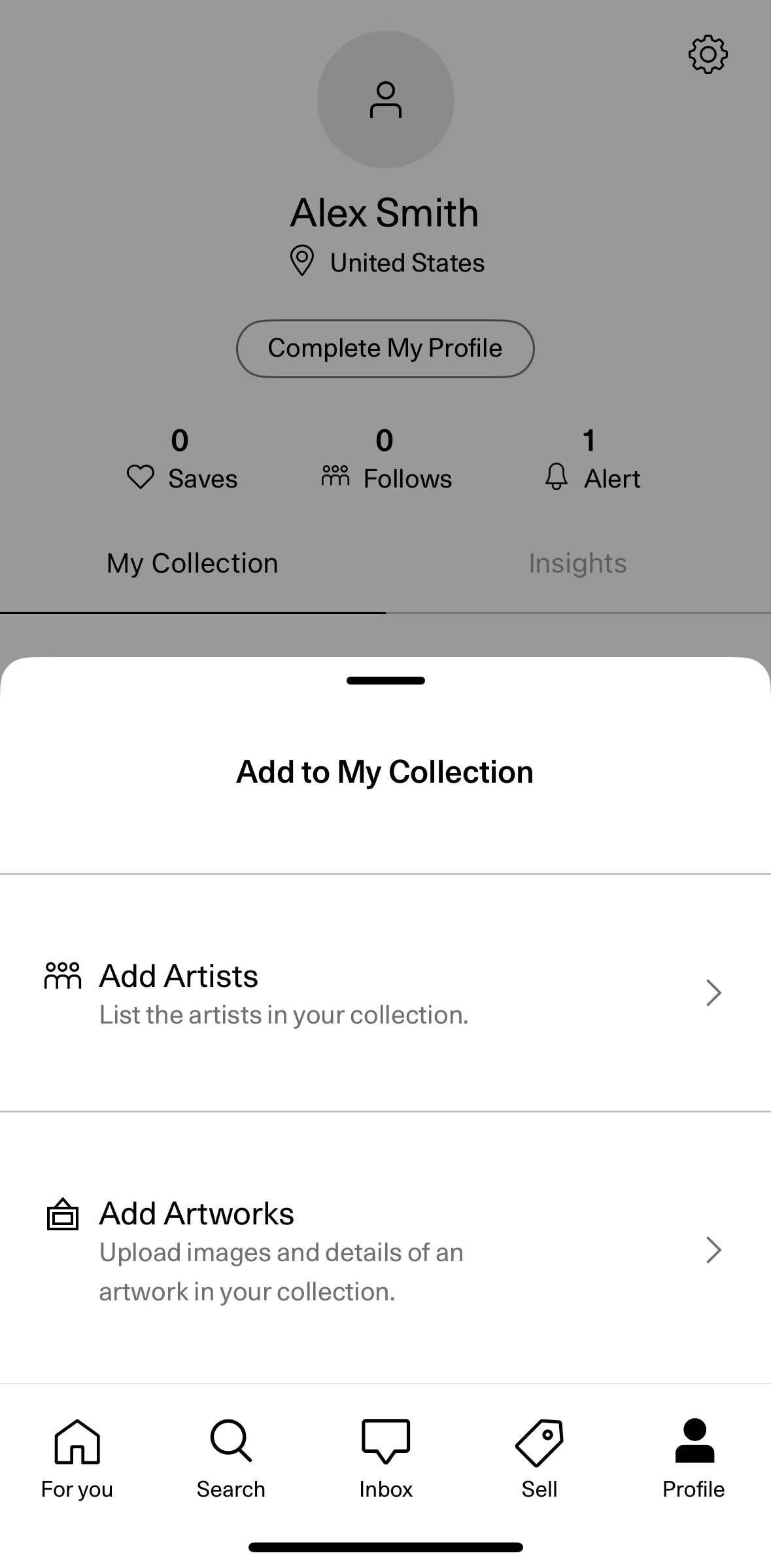 Artsy Screen screen in the Adding an artwork flow