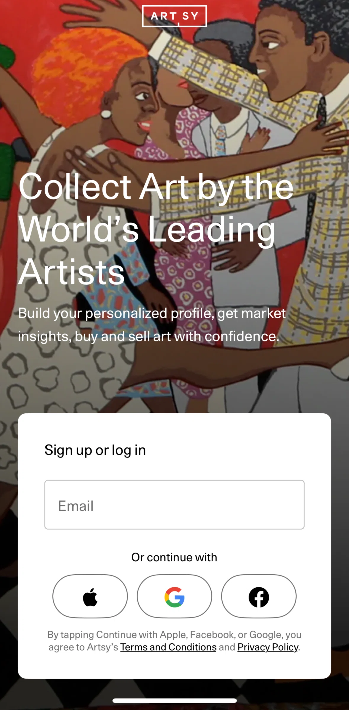 Artsy Screen screen in the Logging in flow