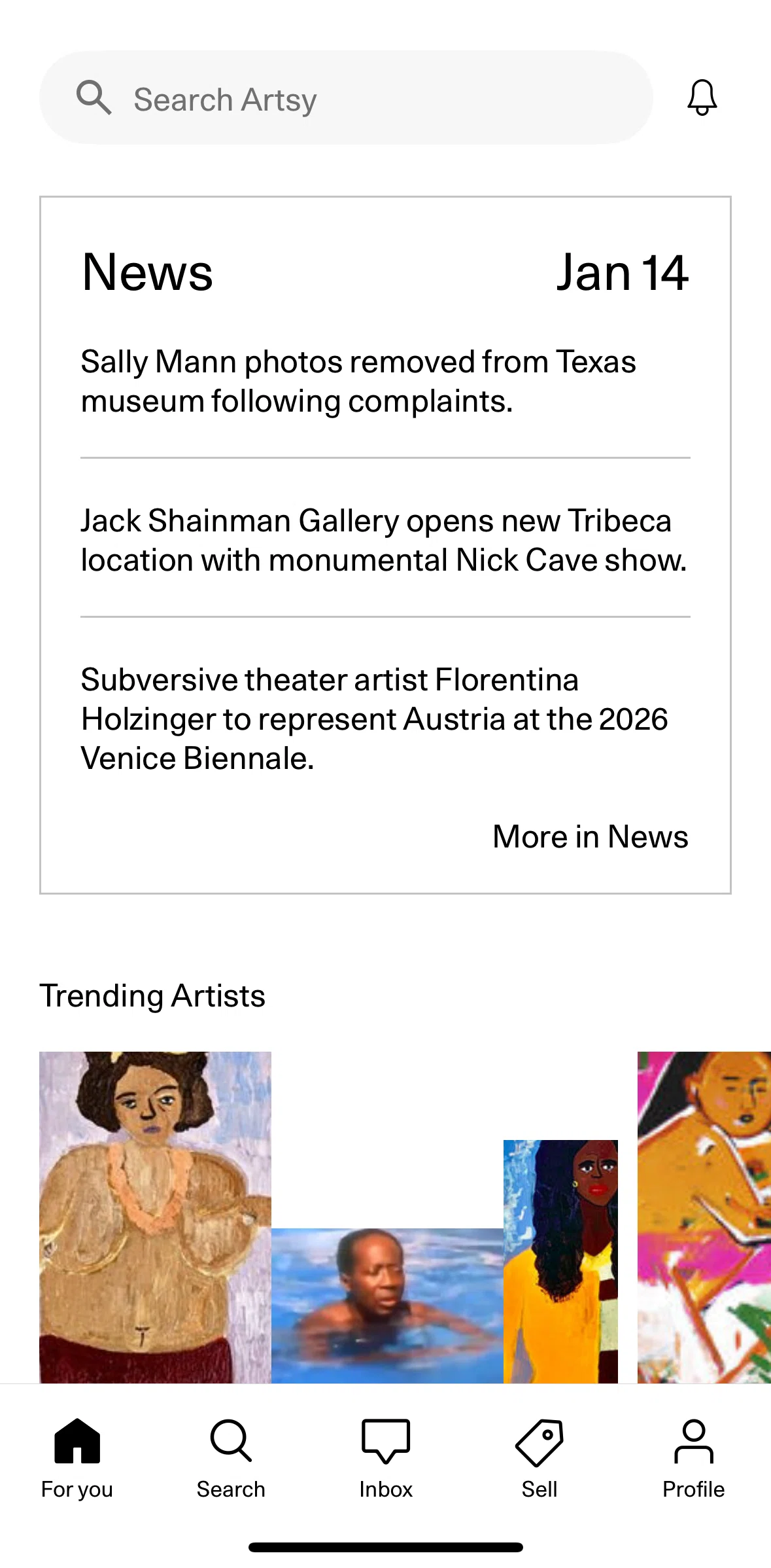 Artsy Screen screen in the News flow