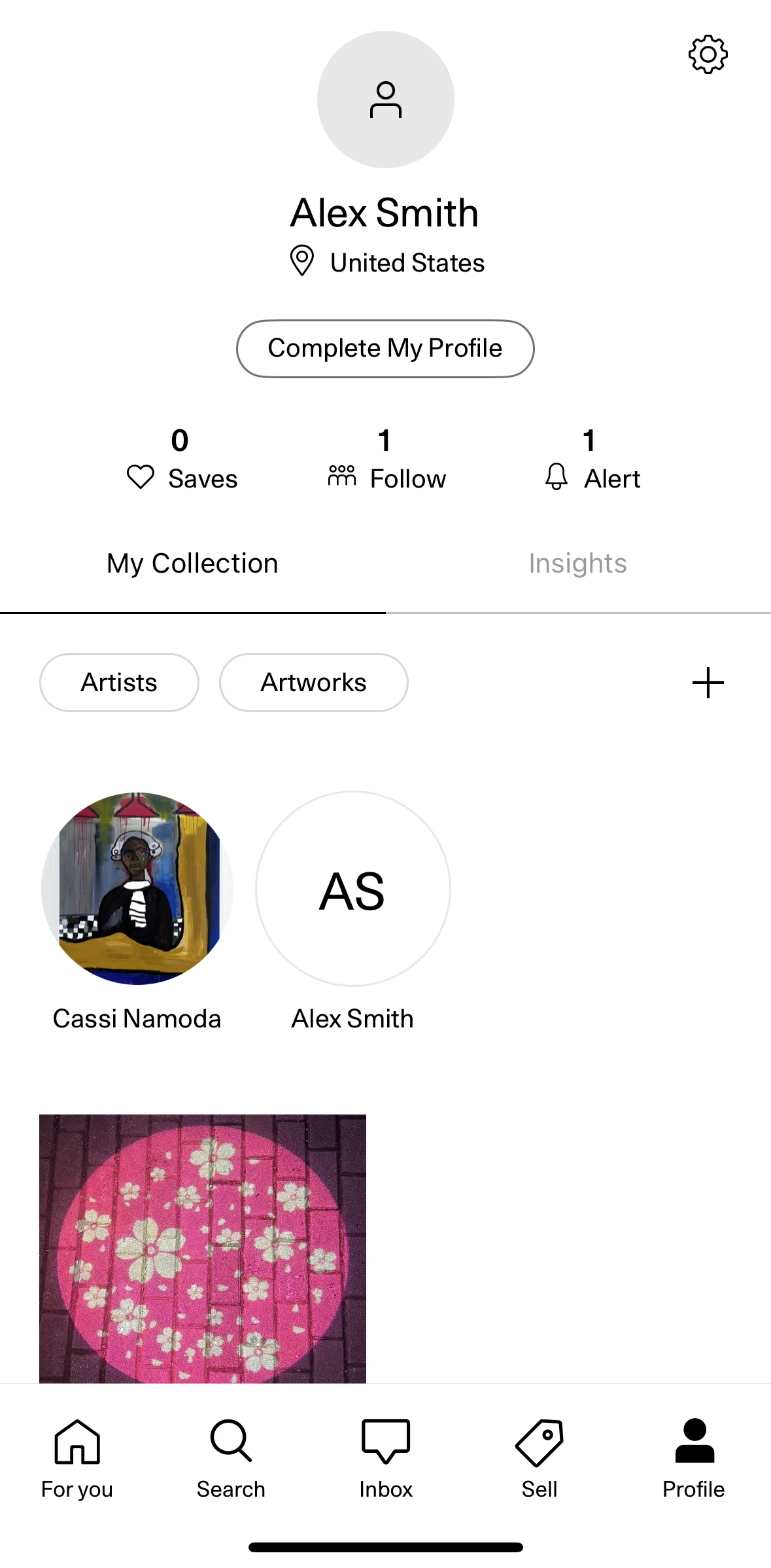 Artsy Screen screen in the Removing an artist flow