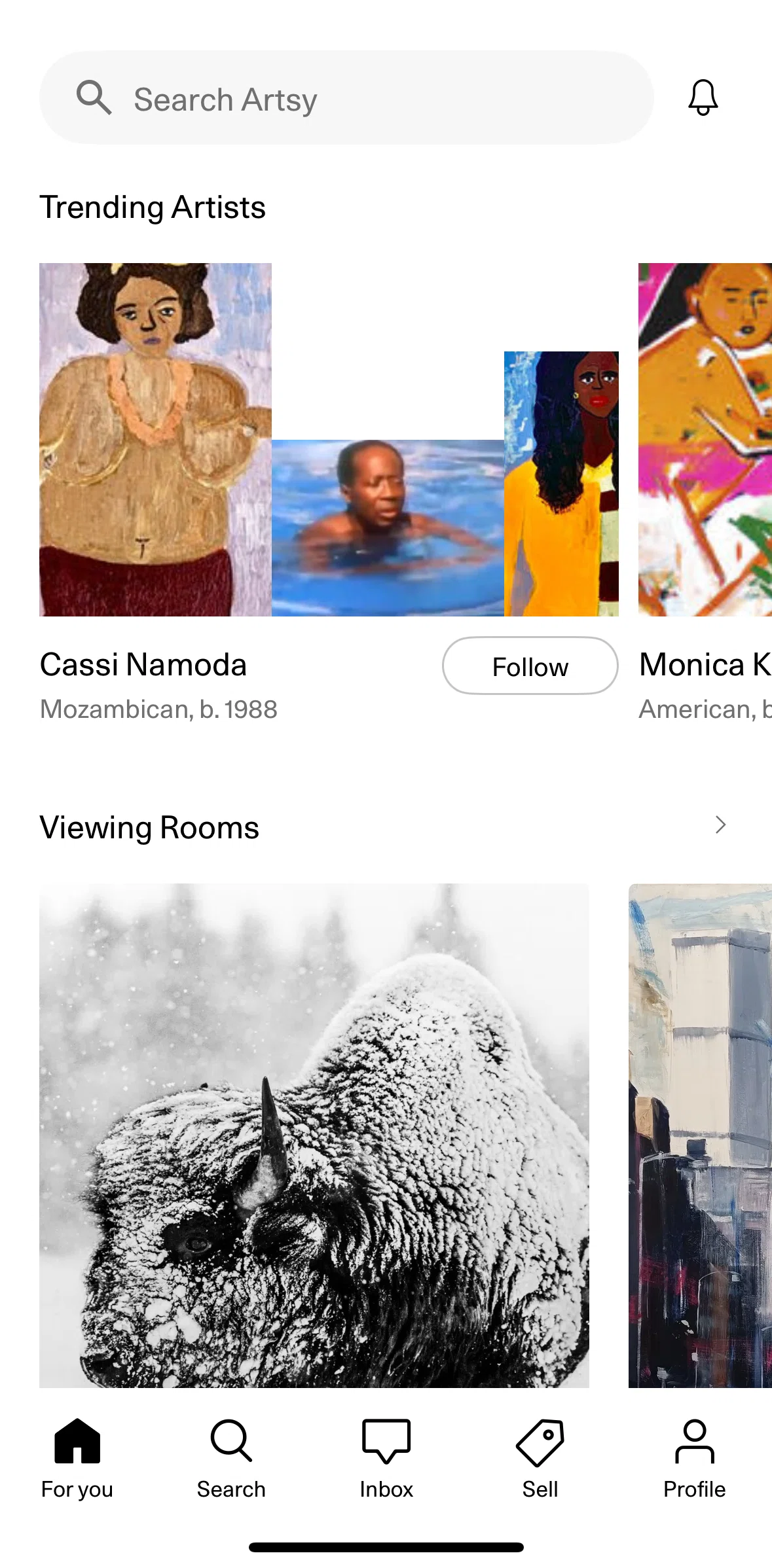 Artsy Screen screen in the View artist flow