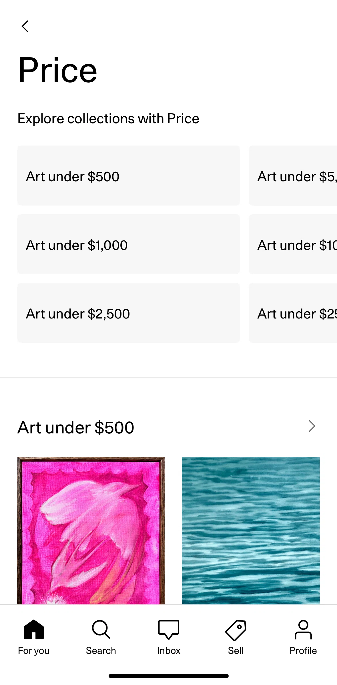 Artsy Screen screen in the View collections flow