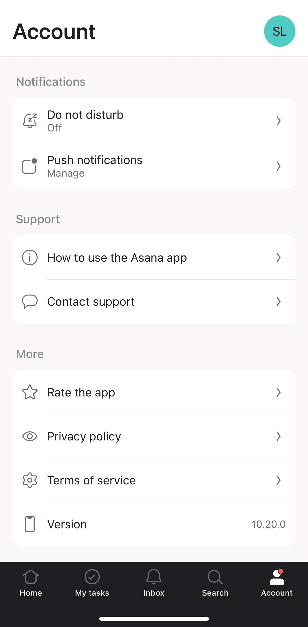 Asana Screen 1 screen in the Account options flow