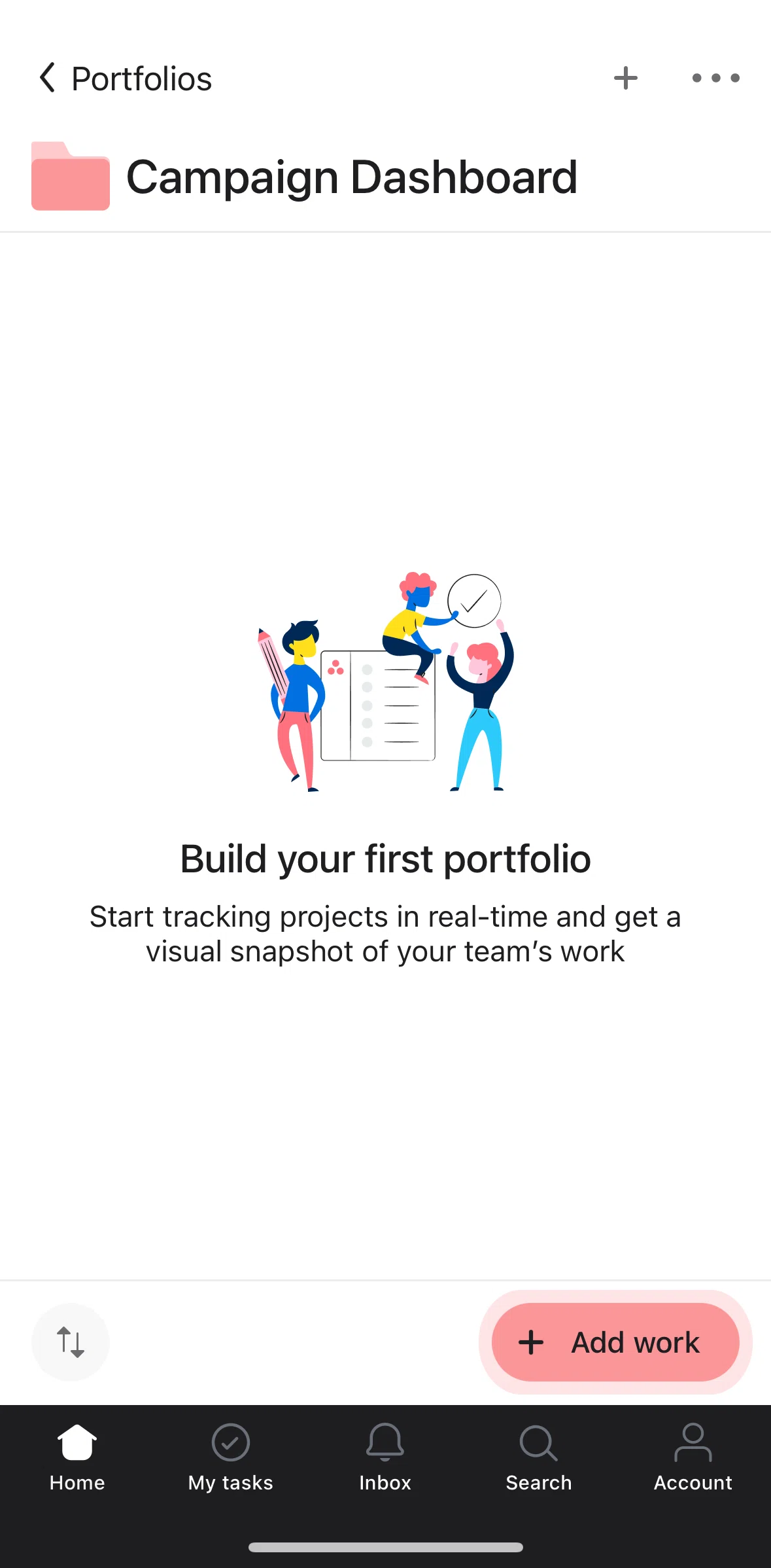 Asana Screen 1 screen in the Adding work to portfolio flow