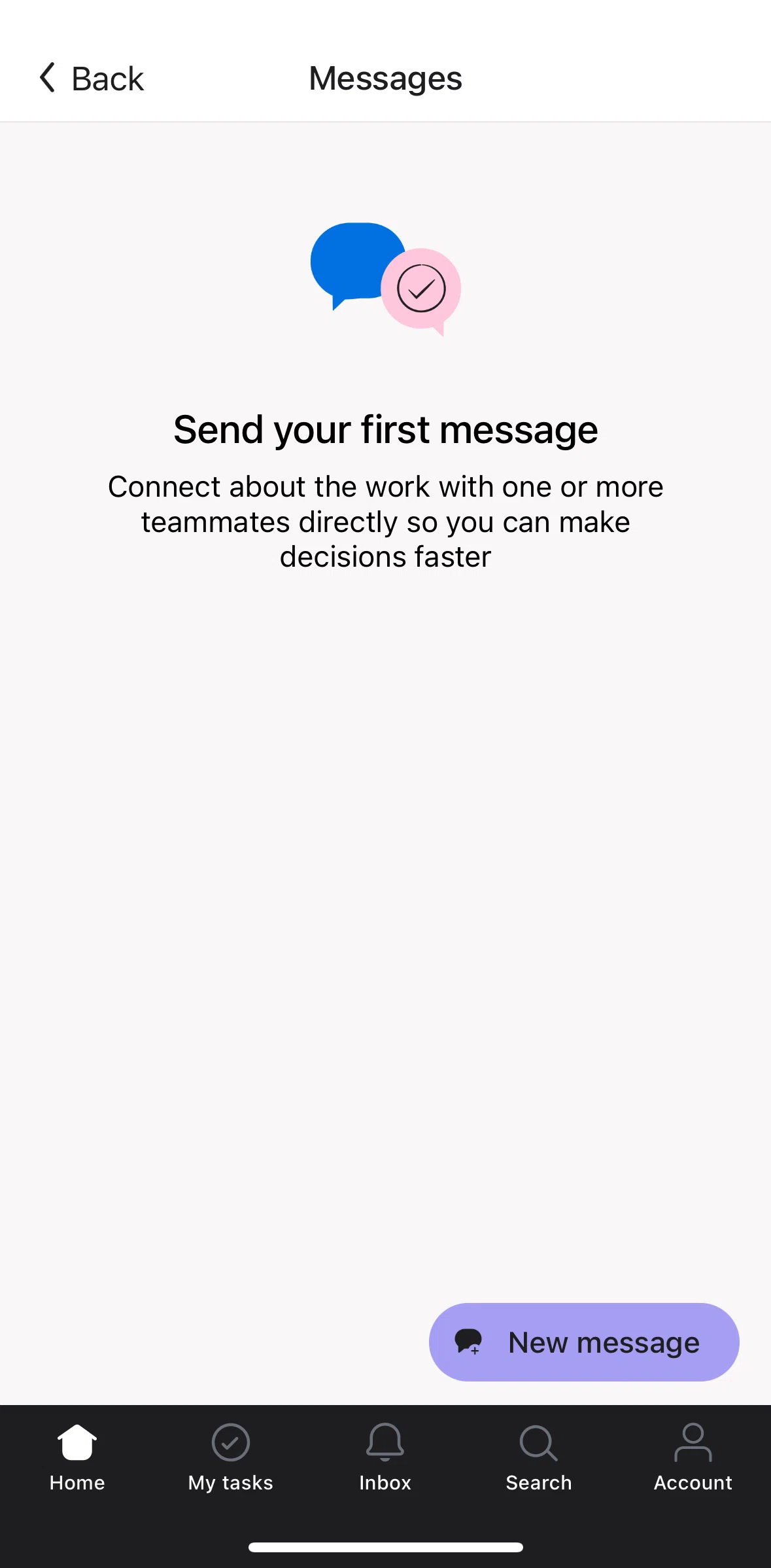 Asana Screen 1 screen in the Creating a new message flow