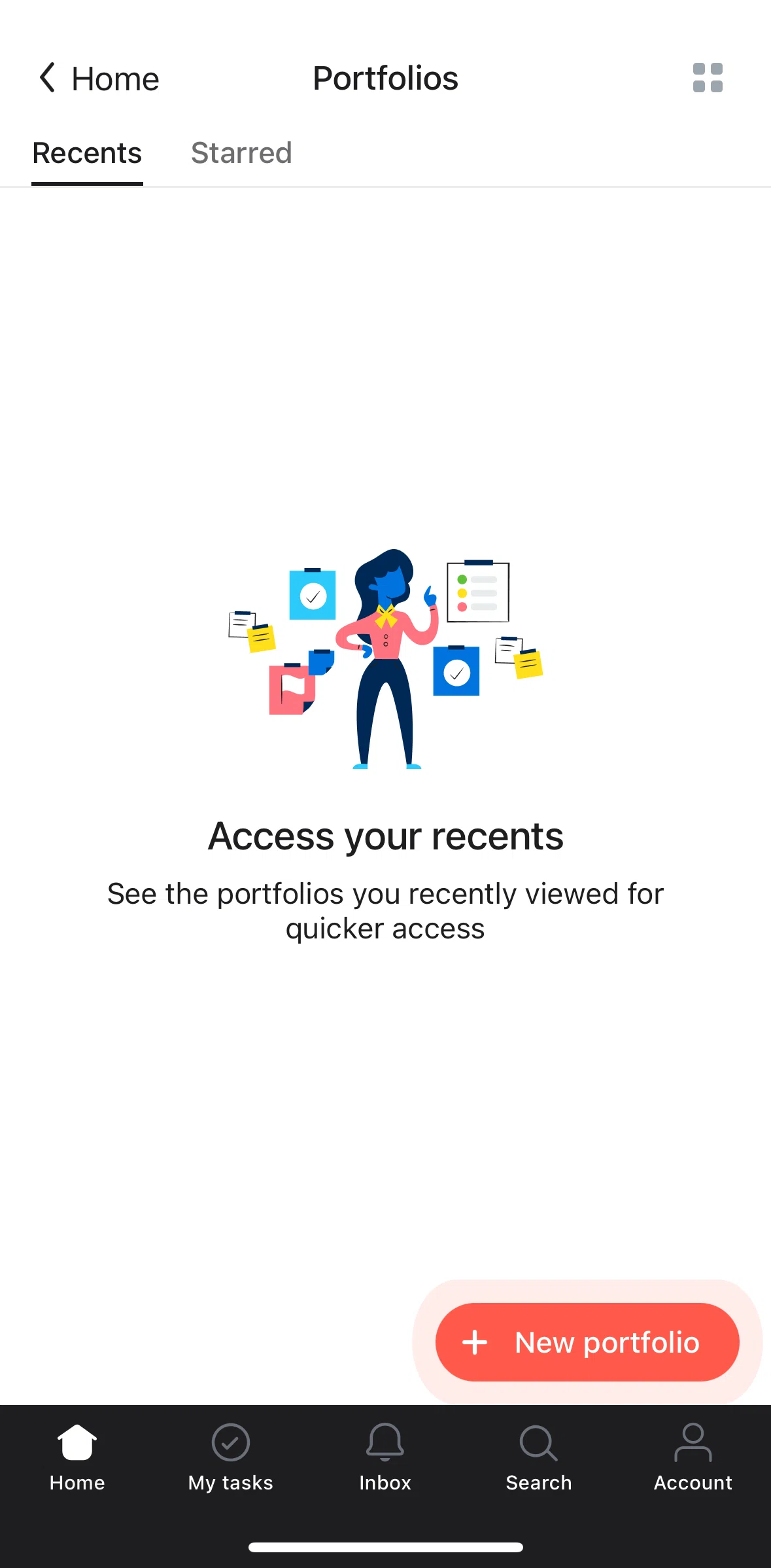 Asana Screen 1 screen in the Creating a new portfolio flow