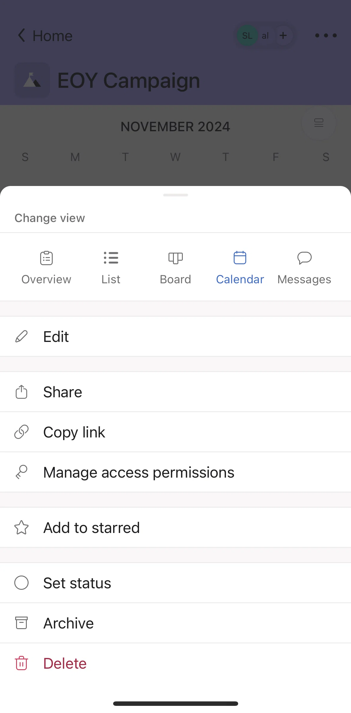 Asana Screen 1 screen in the Messages flow