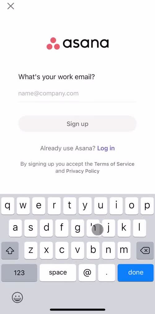 Asana Sign up screen in the Onboarding flow