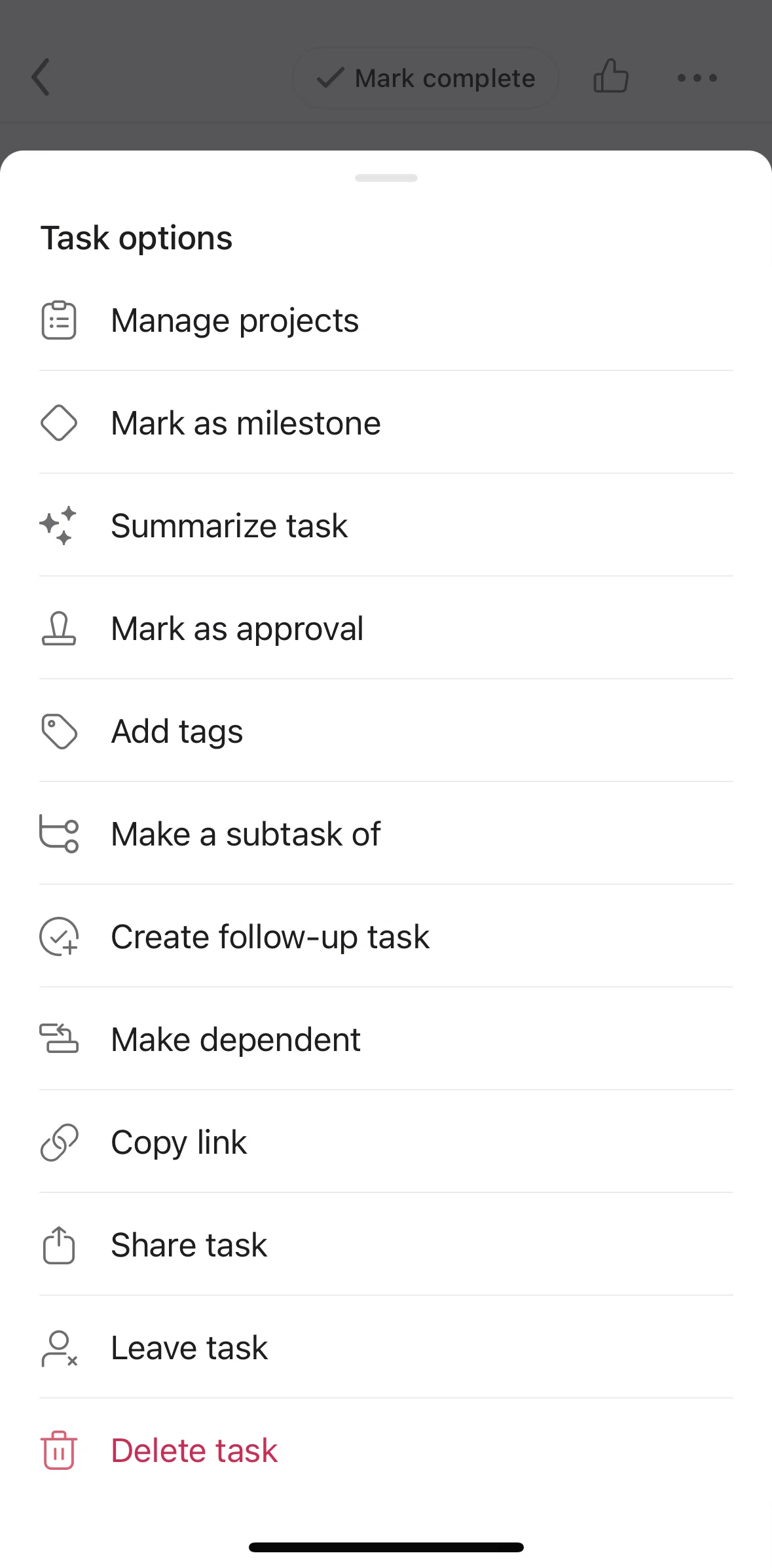 Asana Screen 1 screen in the Share task flow