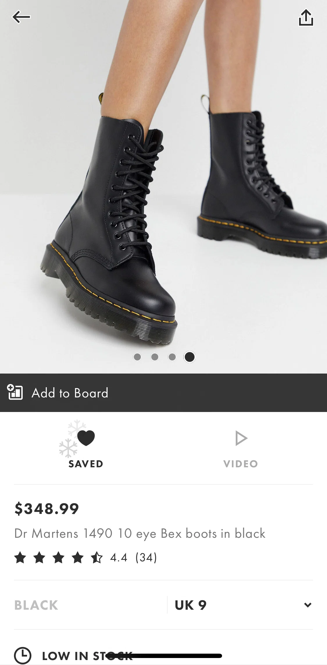 Asos Screen screen in the Adding to board flow