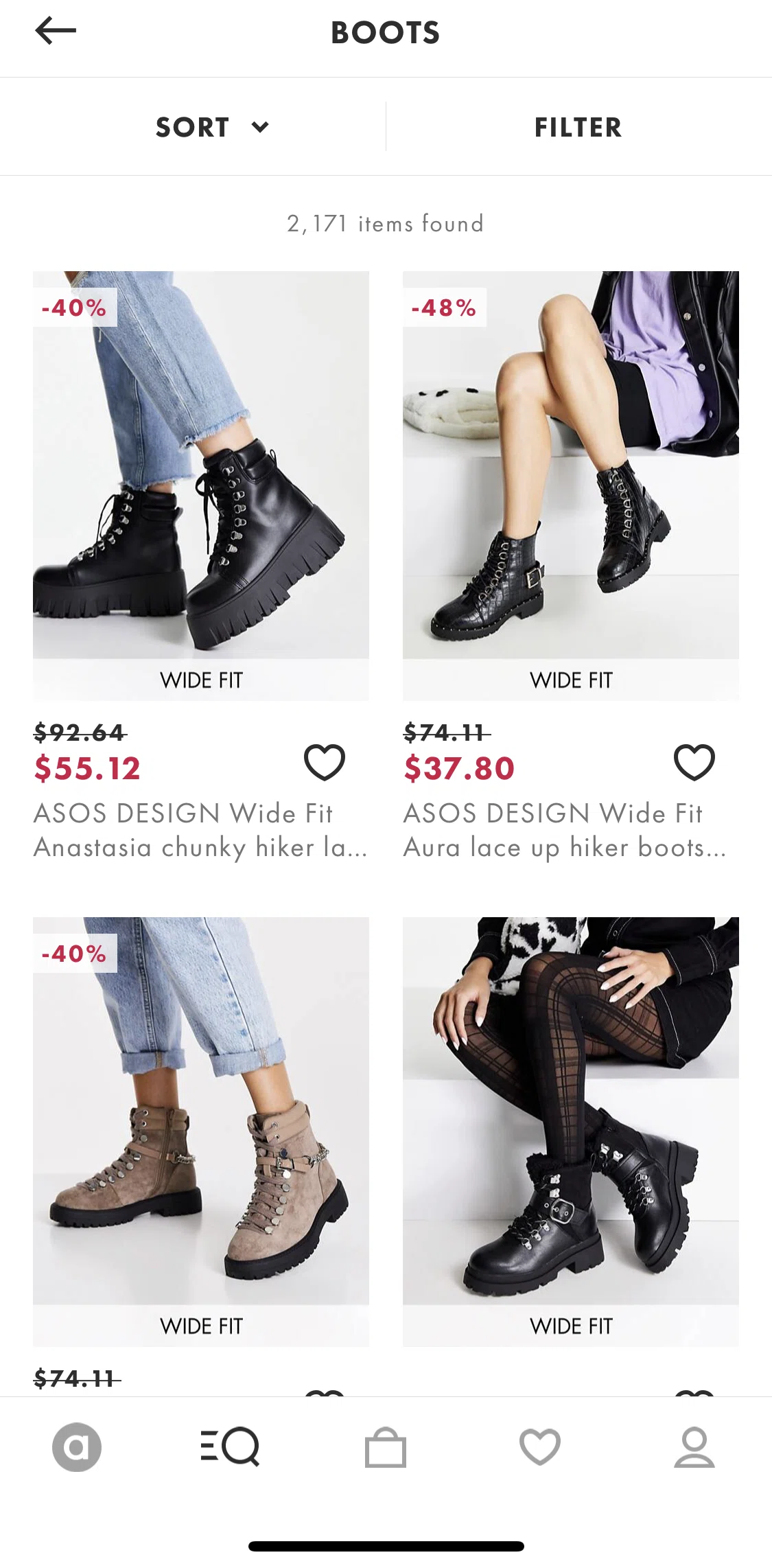 Asos Screen screen in the Filtering flow