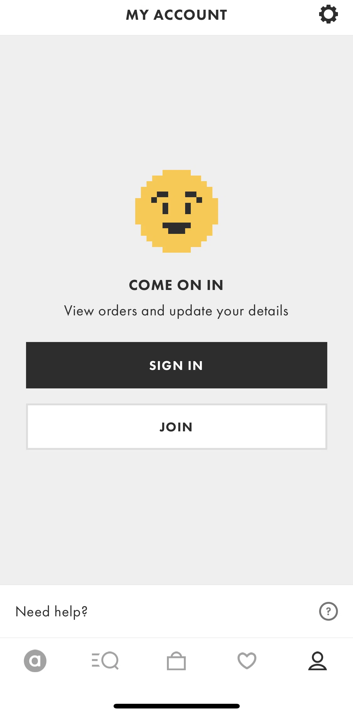 Asos Screen screen in the Logging in flow
