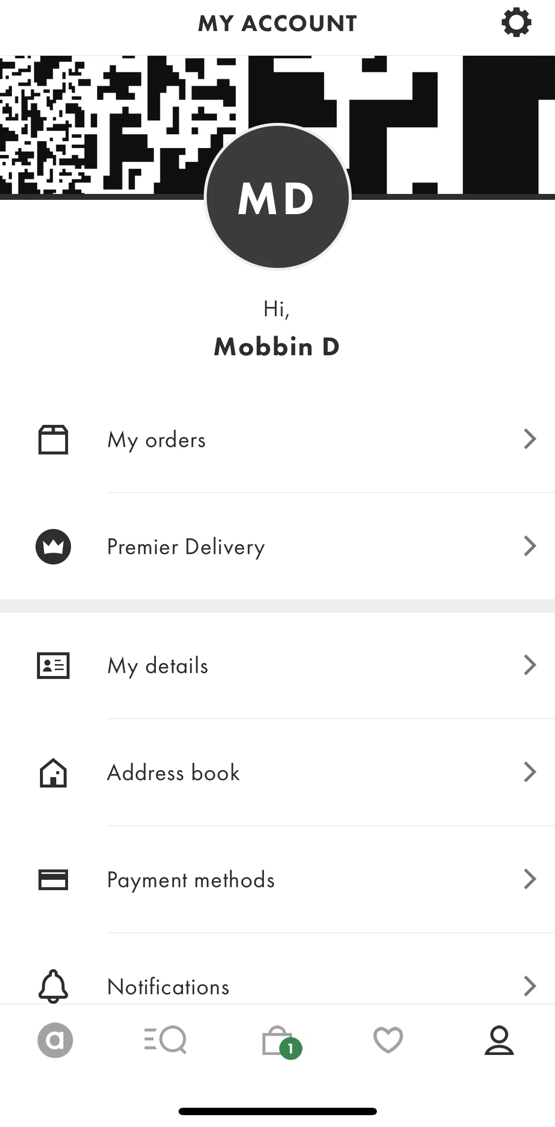Asos Screen screen in the My account flow