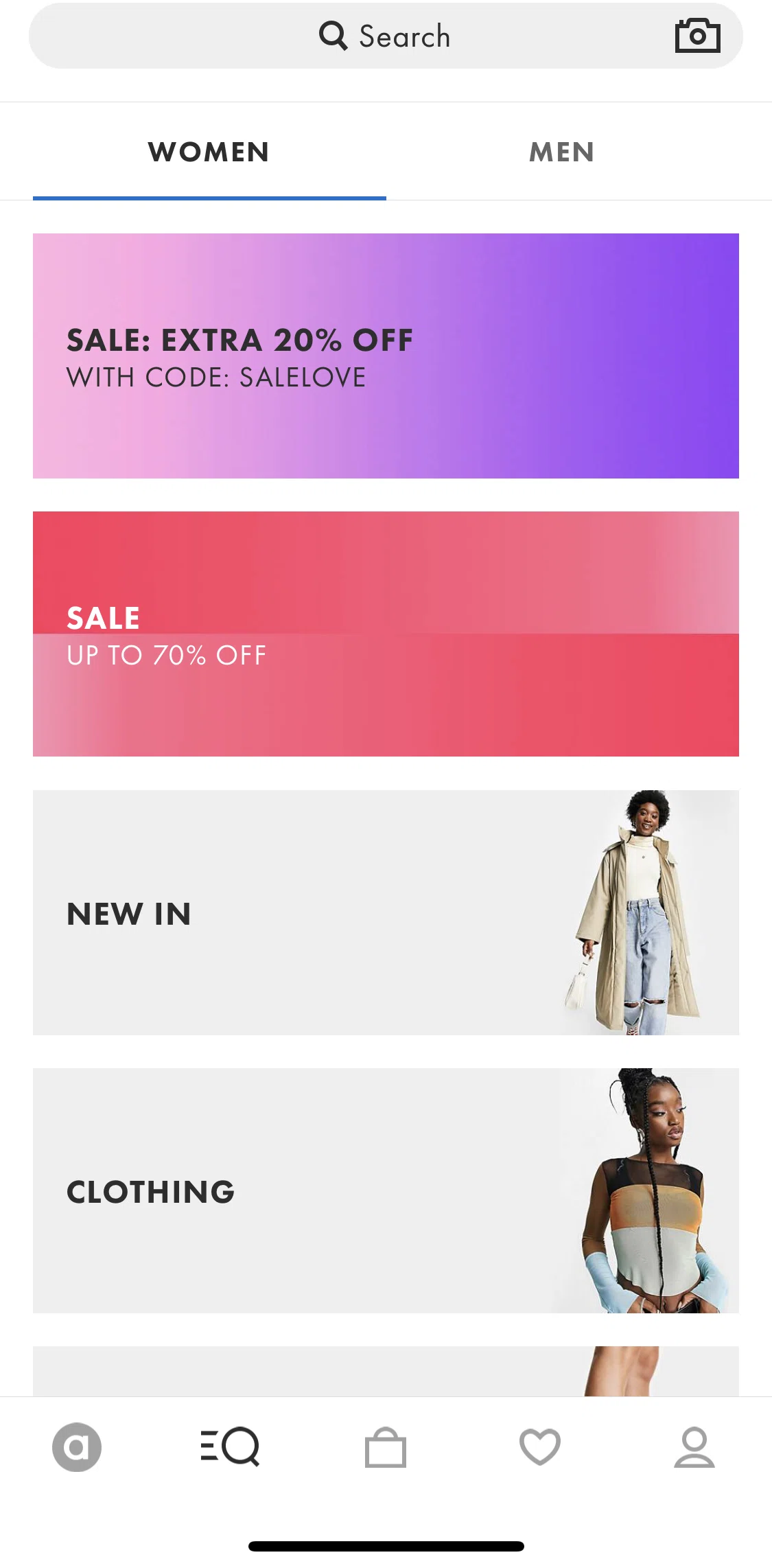 Asos Screen screen in the Searching for items and brands flow