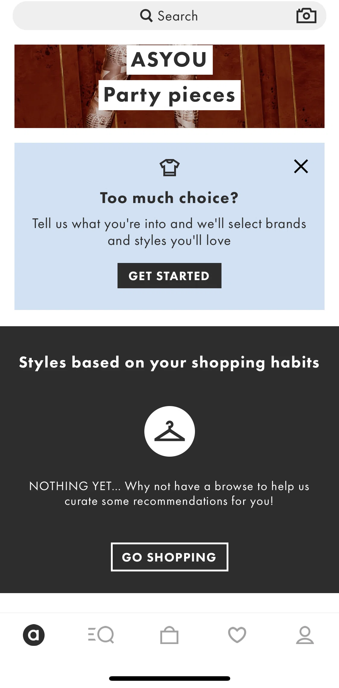 Asos Screen screen in the Setting up preferences flow
