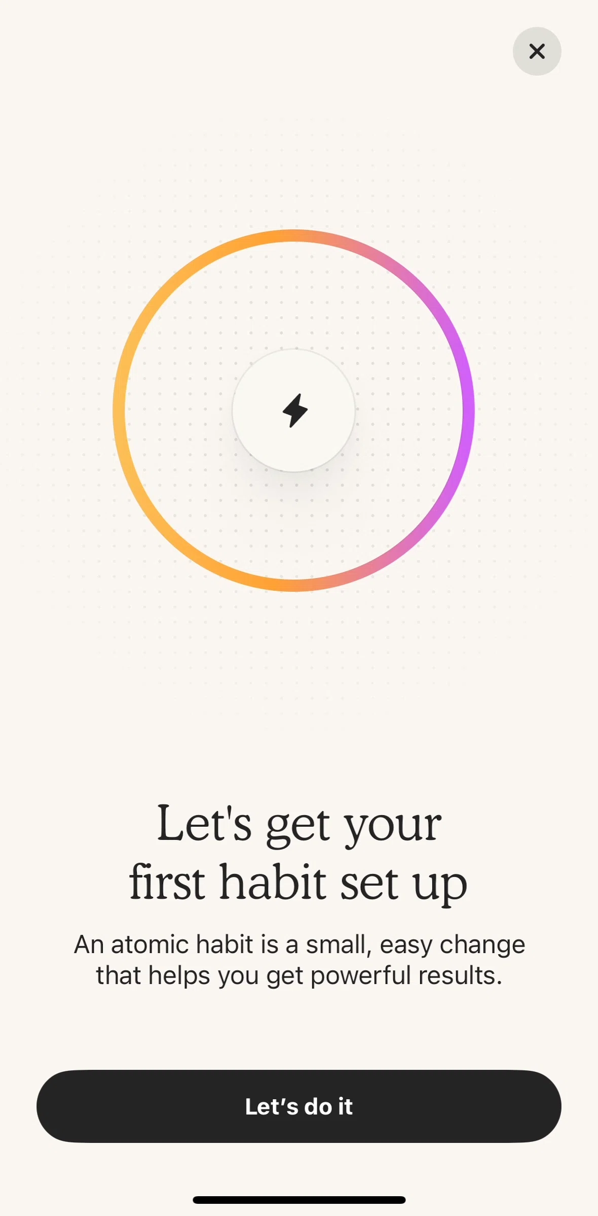 Atoms Screen screen in the Creating a habit flow