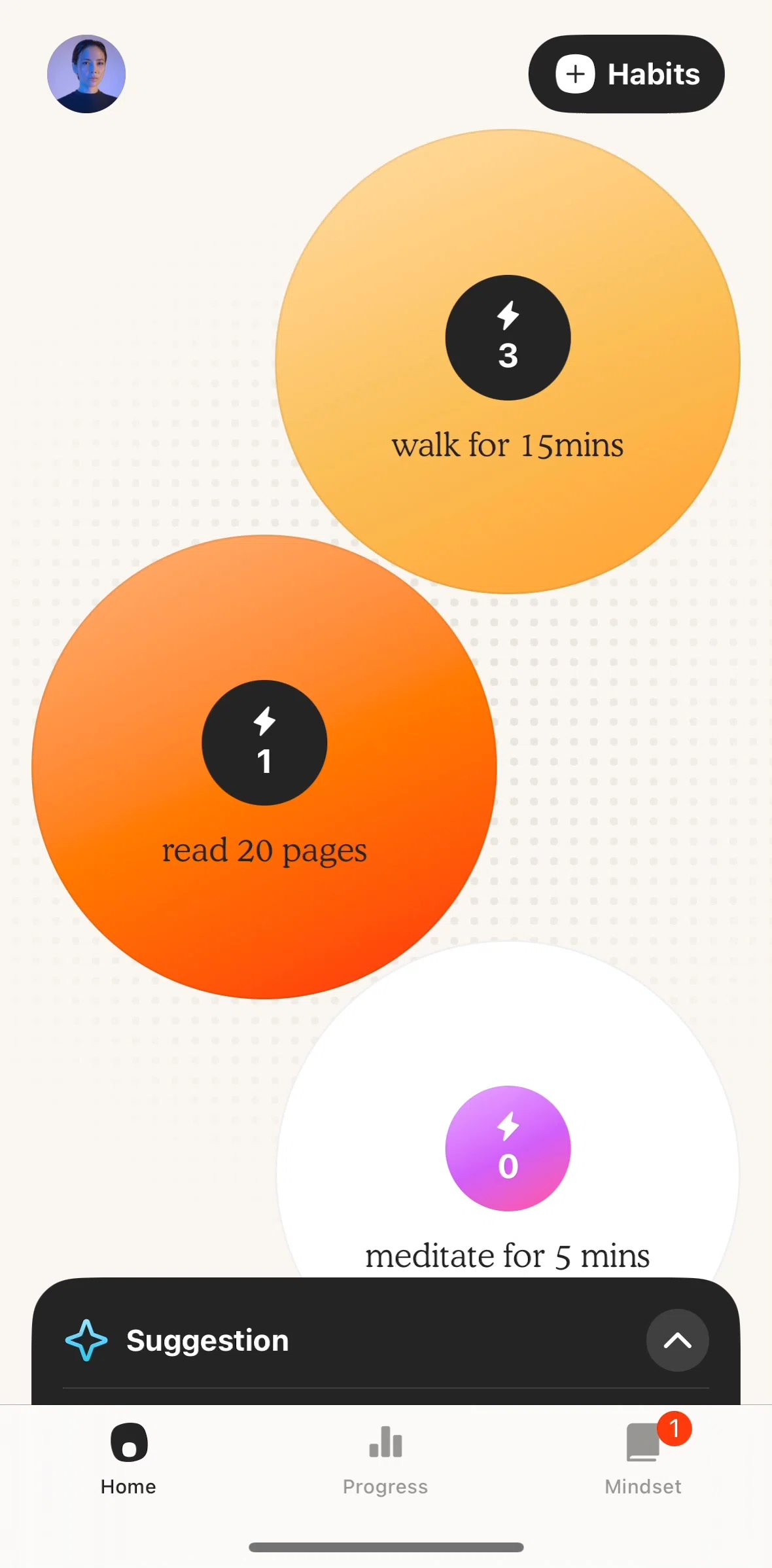 Atoms Screen screen in the Habit reflection flow