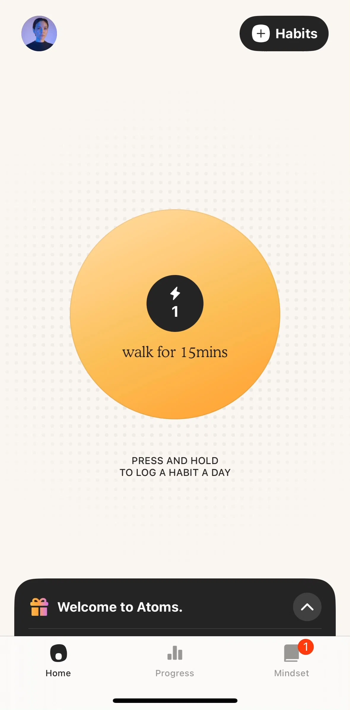 Atoms Screen screen in the Habits flow