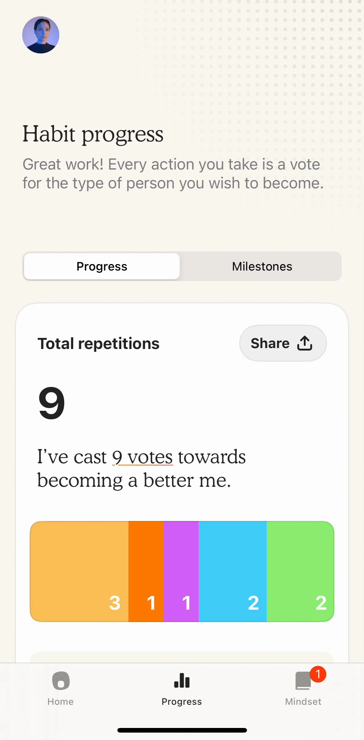 Atoms Screen screen in the Milestones flow