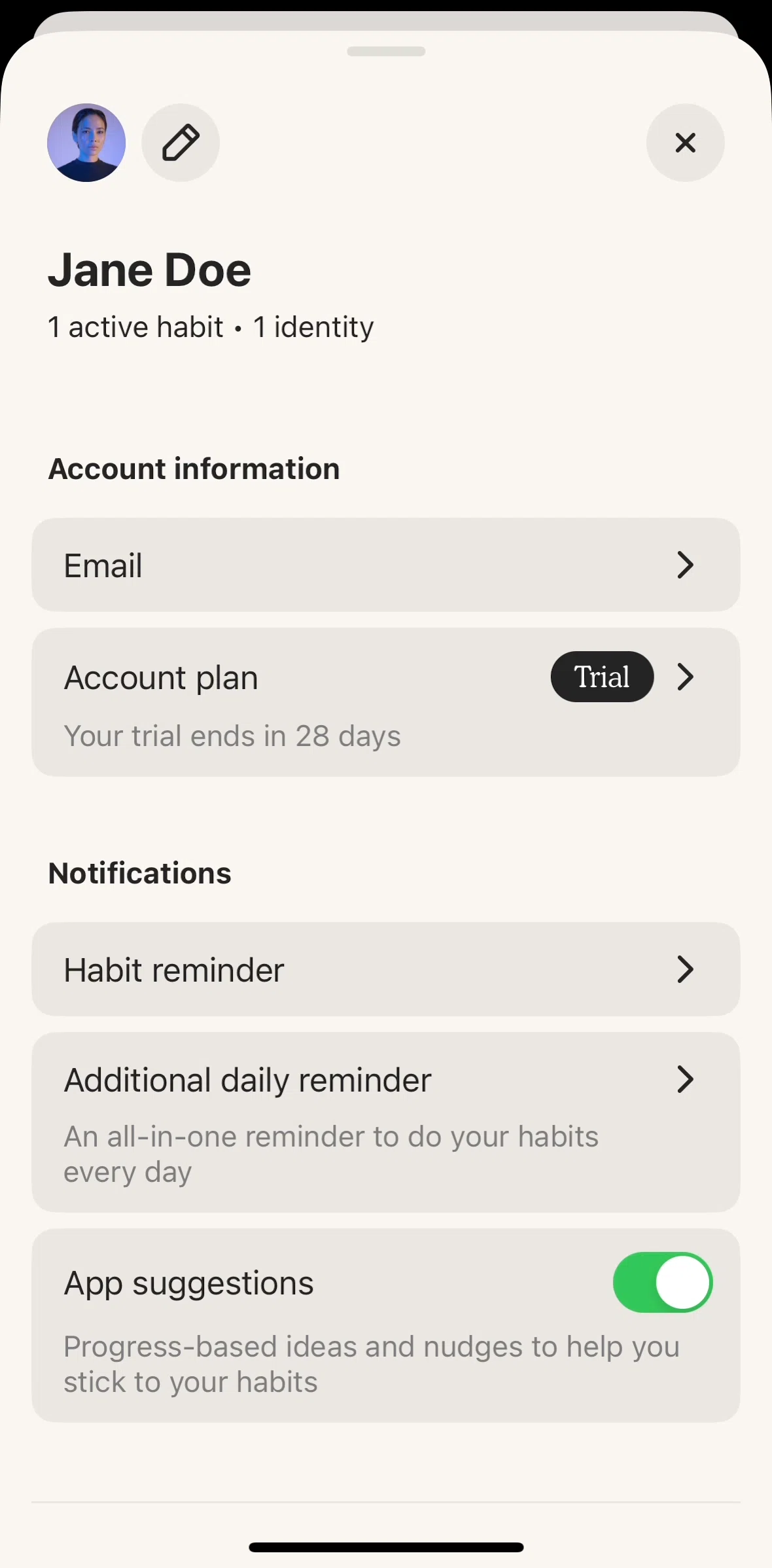 Atoms Screen screen in the Setting an additional daily reminder flow